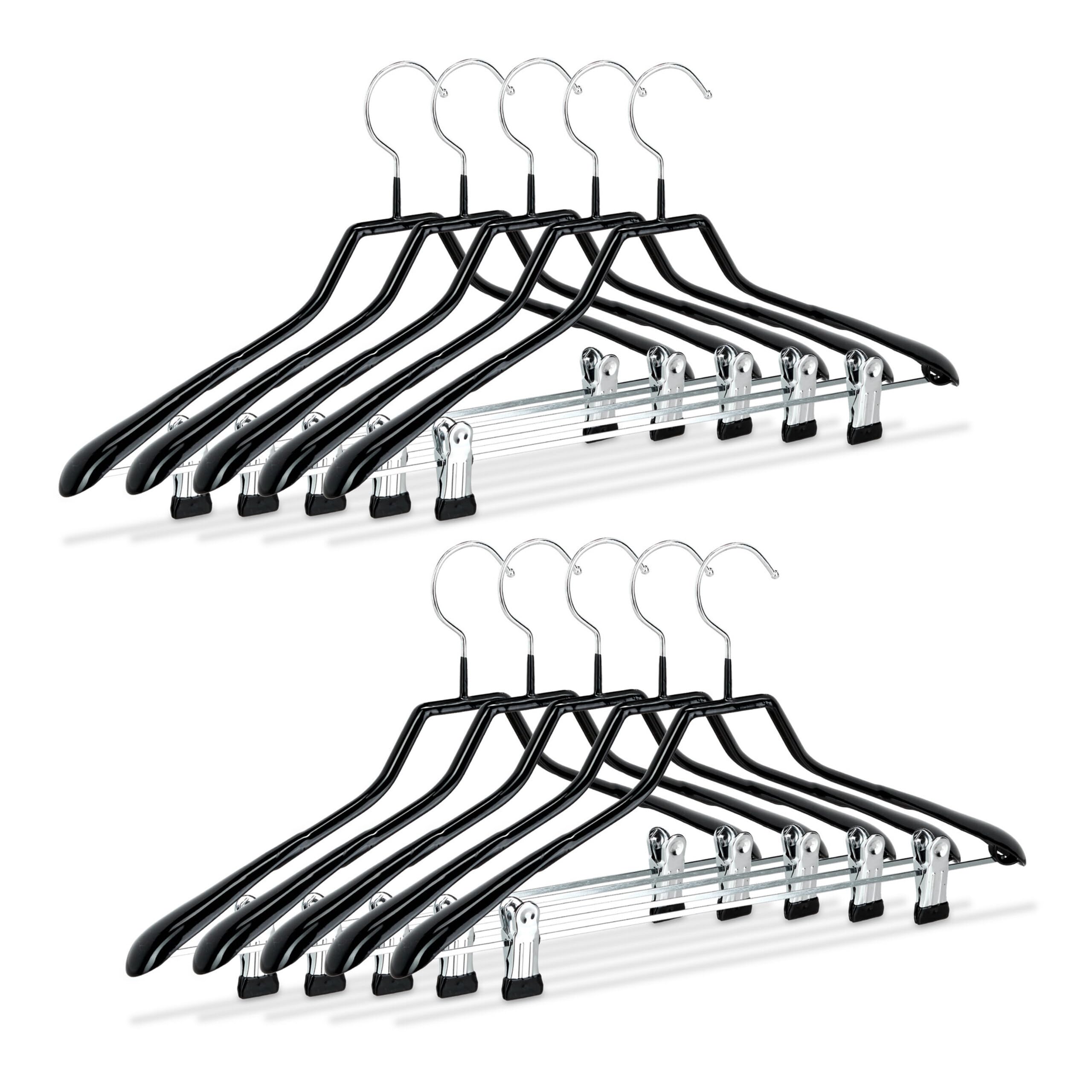 Relaxdays Klammerbügel, 10er Set, Kleiderbügel für Kostüme, gummiert aus Metall, rutschfest, platzsparend, 42 cm, schwarz | gummiert aus Metall, rutschfest, platzsparend, 42 cm