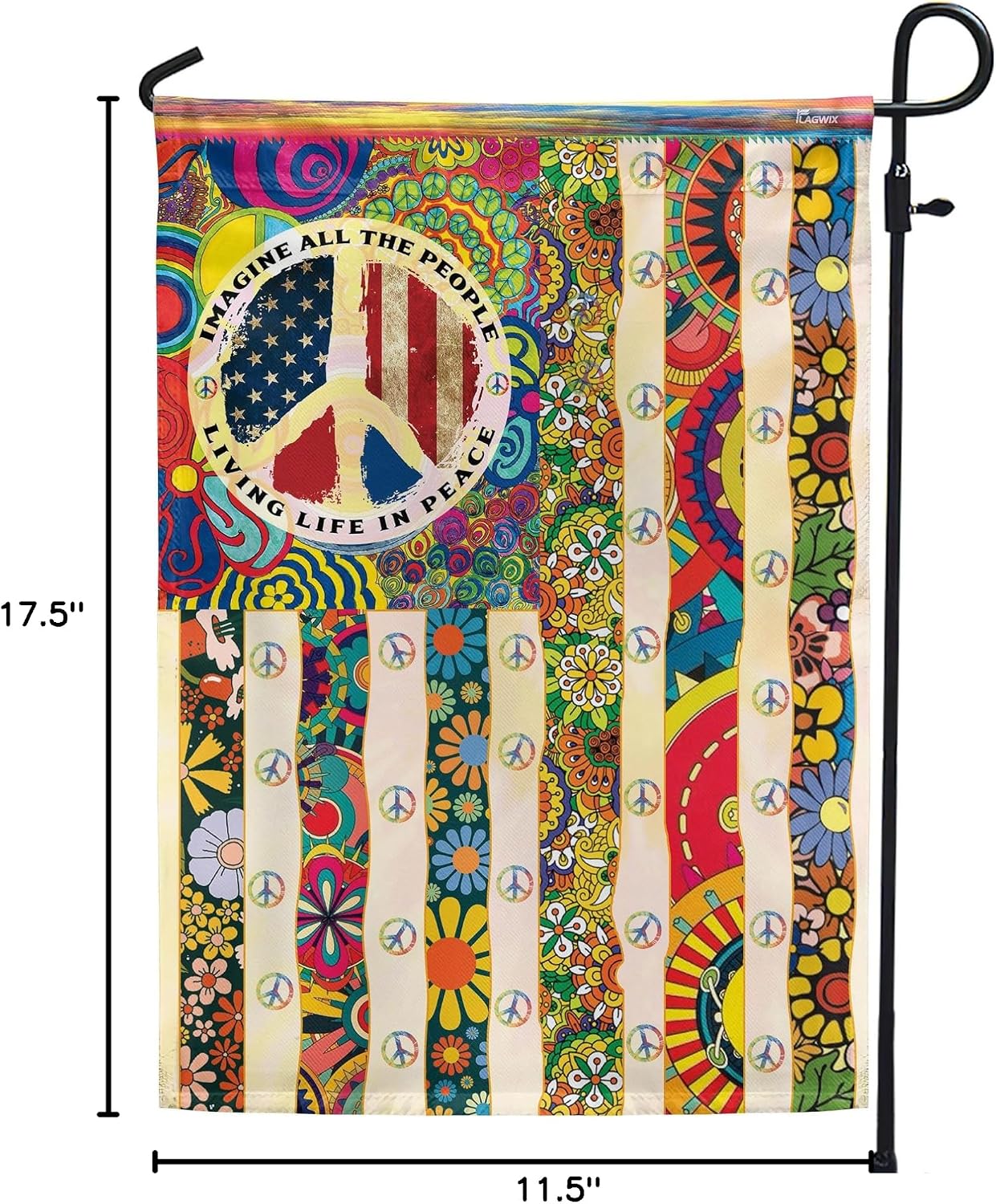 Flags-People Living Life In Peace Hippie Flag PSL318F, Garden Flag (11.5" x 17.5")-USA House Garden Flags Premium Polyester-Decorative Outdoor Flags