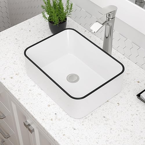 Miniatura 19 de Dcolora Lavabo de Recipiente Negro Rectangular de 40,6 x 30,5 cm Negro Mate Lavabo de Baño Rectangular sobre Encimera Cerámica Porcelana Lavadero