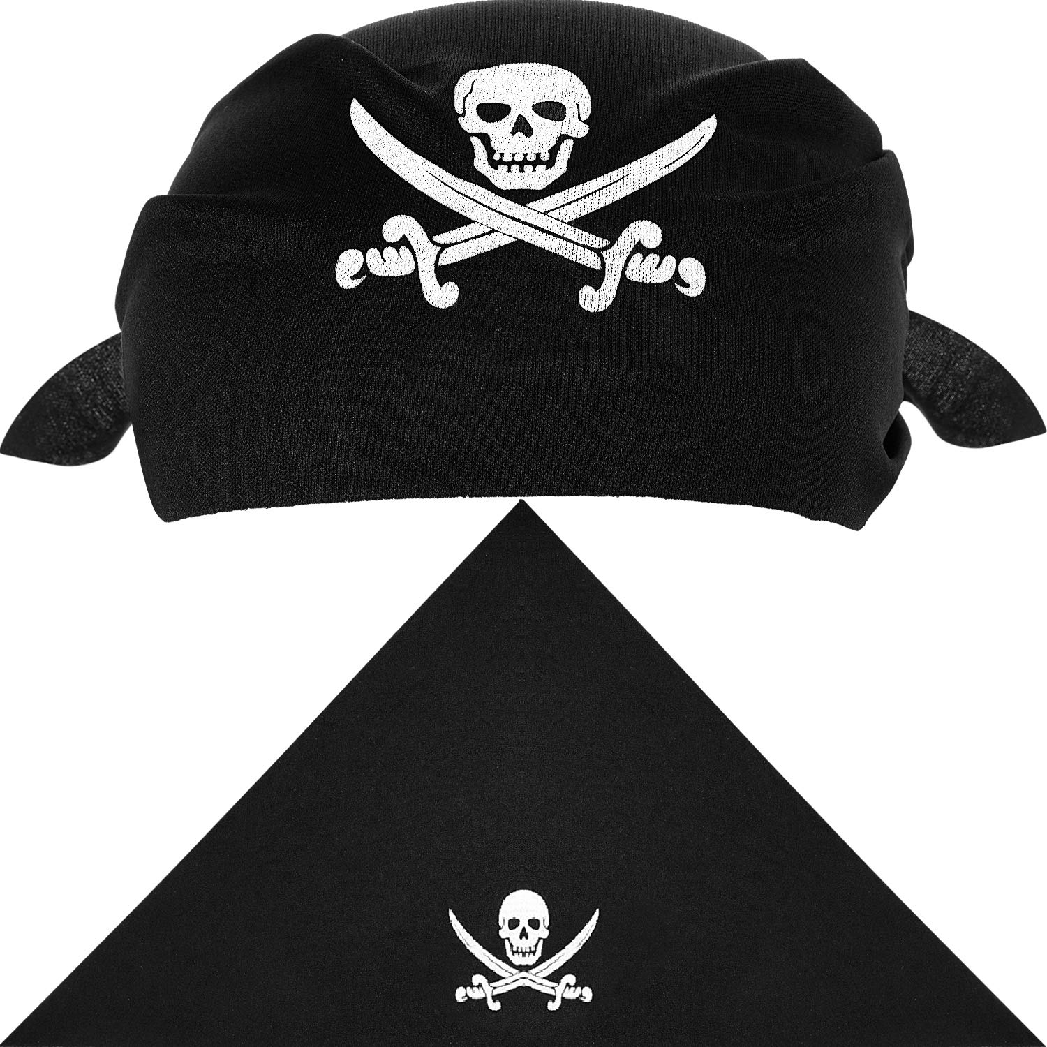 Blulu 12 Pièces Bandana de Pirate Bandana de Capitaine de Pirate Noir pour Fête à Thème de Pirate, Faveurs de Fête d’Halloween e