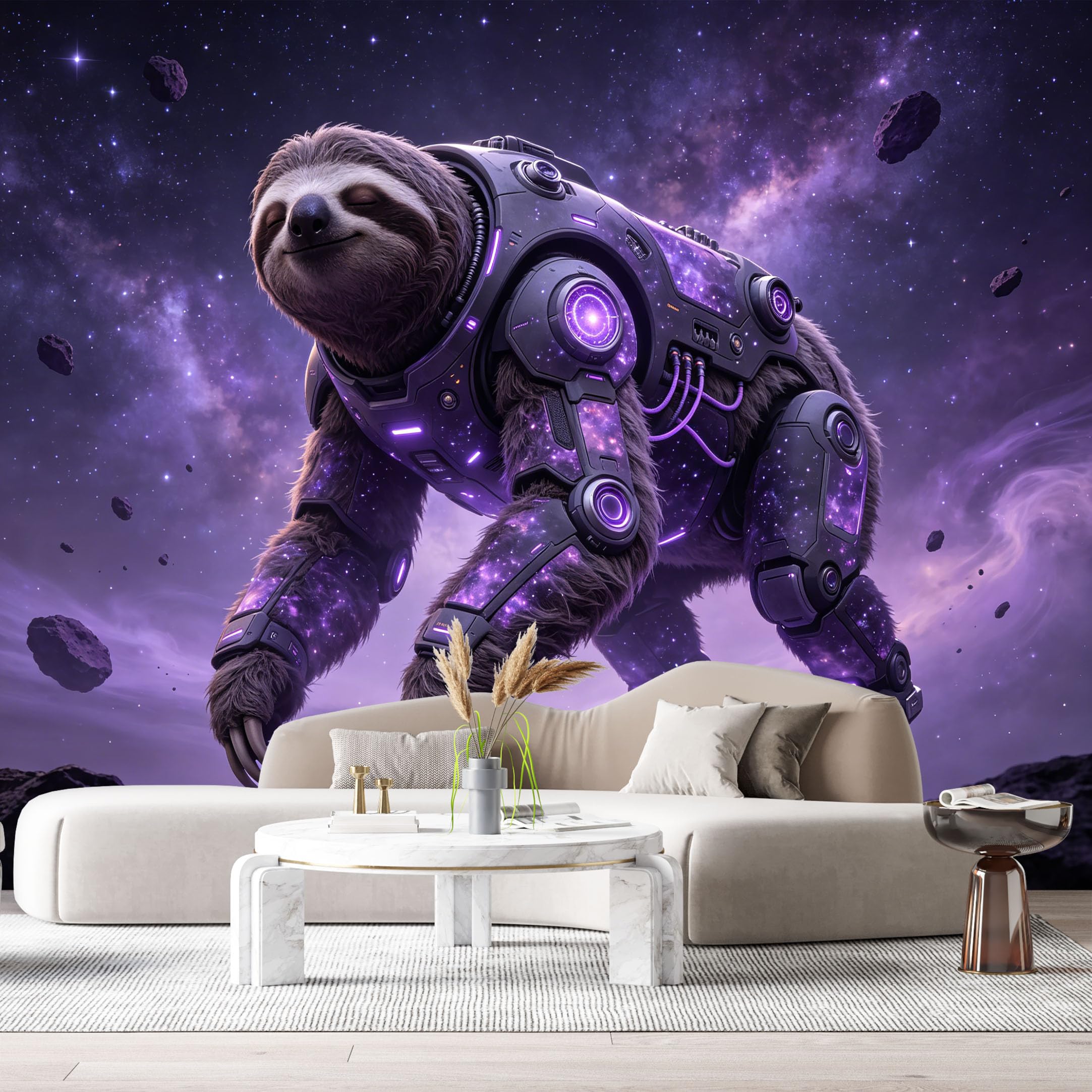 Custom Size Wall Mural Galactic Mech Sloth Futuristic Armor SciFi Space Creature Neon Cosmic Robot SelfAdhesive Art Prints Removable Large Wallpaper Esports Room Game Room Tenant Room Studio