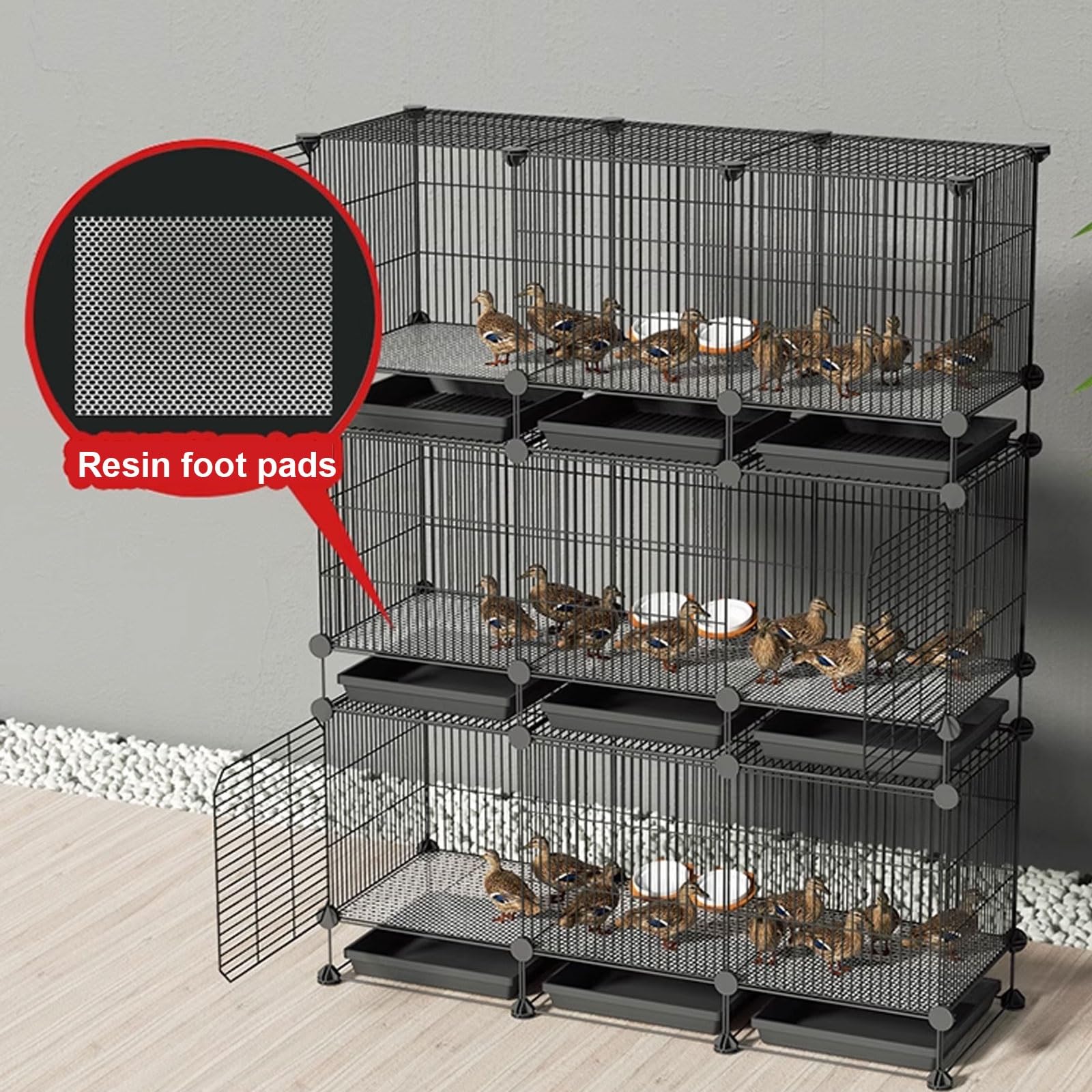 Robuster Metall-Hühner-Coop für kleine Haustiere, 1,3cm Gitter-Hasen-Hutch mit ausziehbarem Tablett und Fußpolstern, werkzeuglose Montage, sicherer Zwinger für Enten-Gänse-Kaninchen, leicht zu reinige
