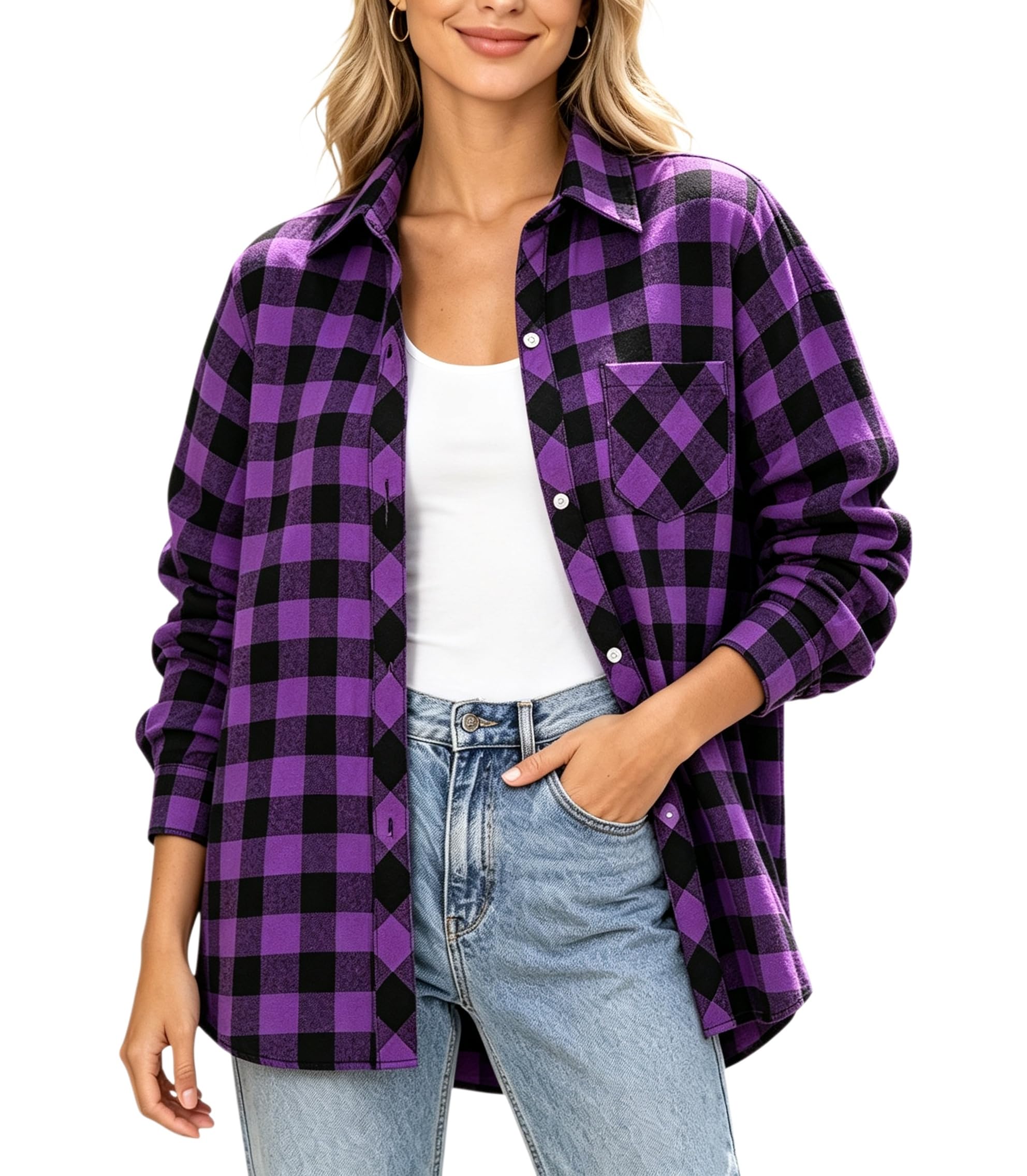 SANGTREE Womens and Girls Long Sleeve Flannel Shirt Plaid Button Down Shirt