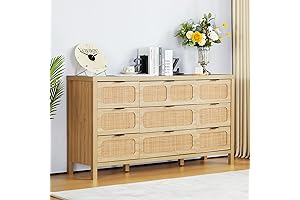 LEVNARY Oversized Dresser, 9 Drawer Dresser for Bedroom, Rattan Dressers & Chest...