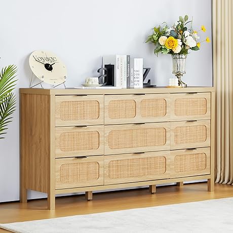 LEVNARY Oversized Dresser, 9 Drawer Dresser for Bedroom, Rattan Dressers & Chest...
