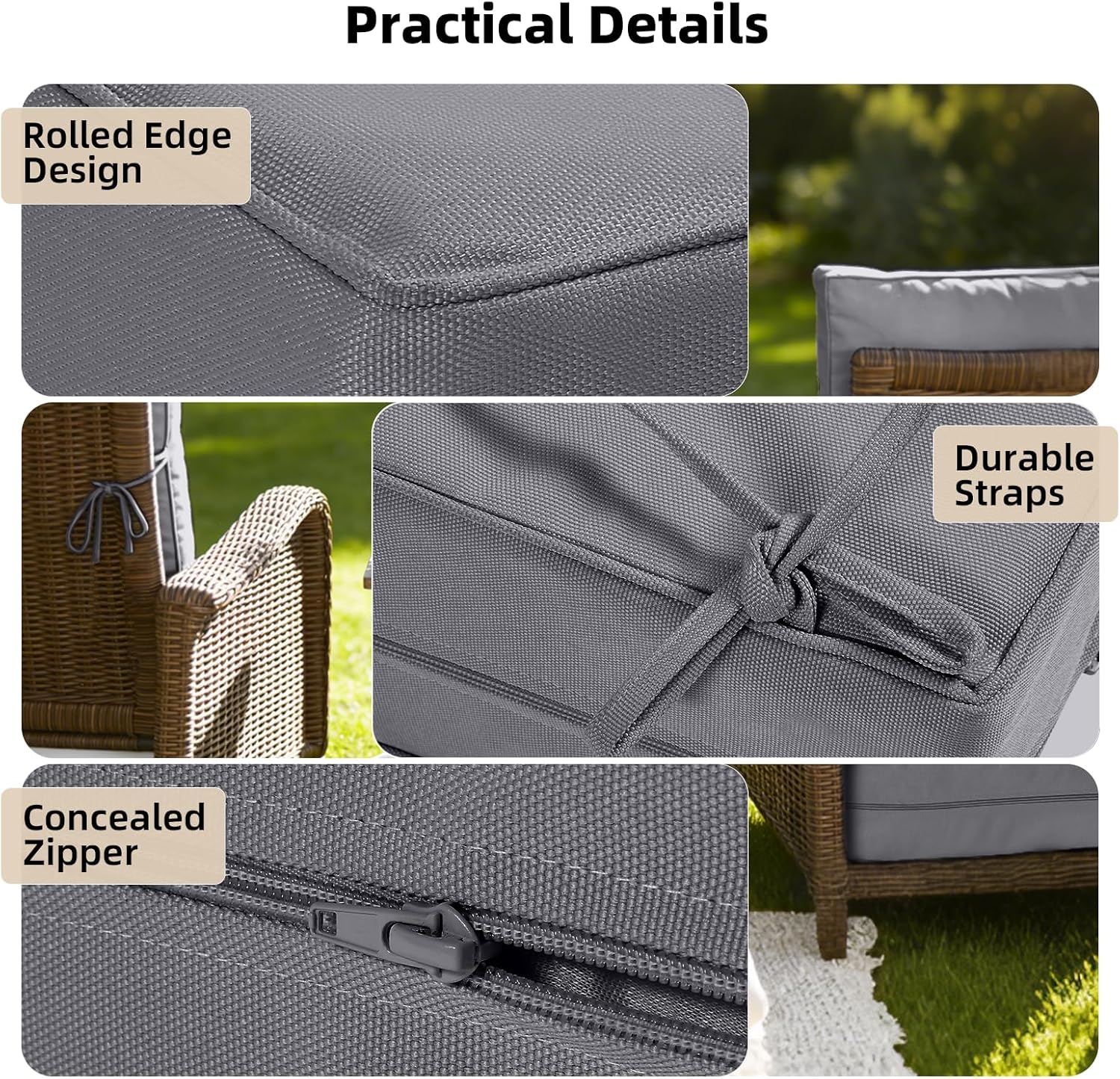 6 Inch Thick Outdoor Chair Cushions Set of 4, 24x24 Deep Seat Patio Cushions for Outdoor Furniture, Replacement Outdoor Seat Cushions with Back Cushions, Gray