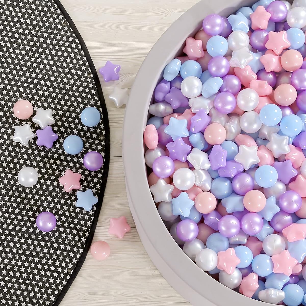GOGOSO Pelotas para niños pequeños, sin ftalatos, sin BPA, no tóxicas, a prueba de aplastamiento, pelotas de juego de plástico suave, tienda de campaña con forma de bebé, piscina, casa de juegos, parque infantil, decoración de fiesta, rosa, azul, morado, blanco, 100 unidades