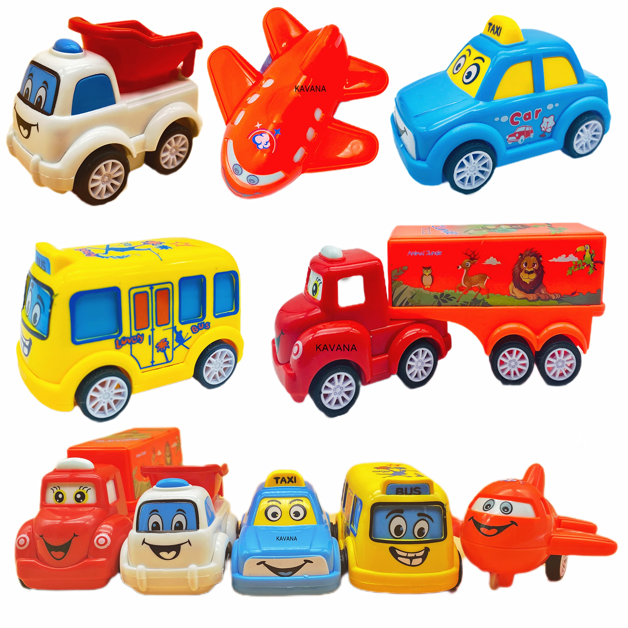 KAVANA Unbreakable Pull Back Vehicles| Push and Go Crawling Toy for Kids & Children, Power Friction Cars for 3+ Years Old Boys|Girls,Plastic (Multi Color, Pack of 5)