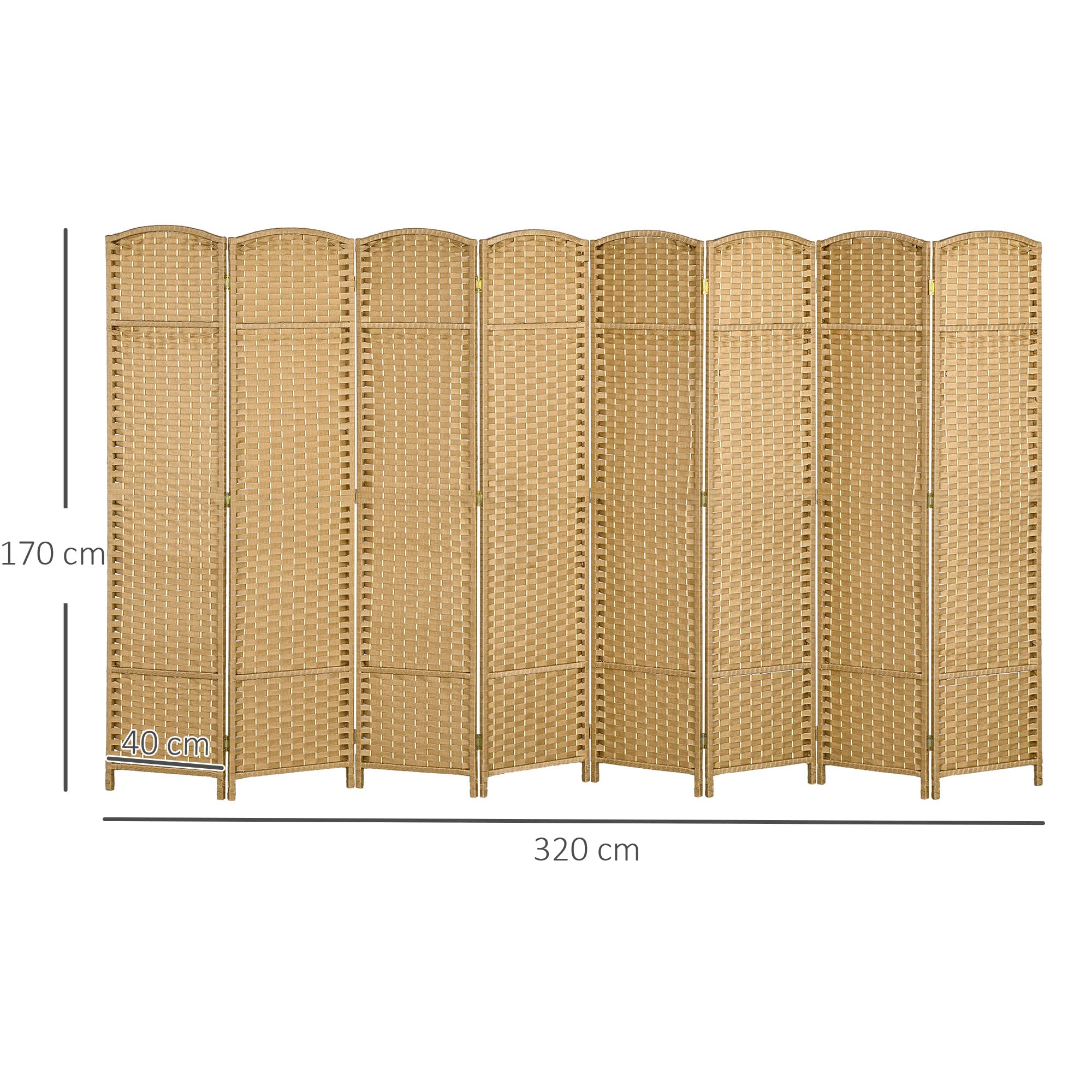 HOMCOM Paravent 8-teilig Raumteiler Faltbar Sichtschutz 320x170 cm Natur | Trennwand aus Kiefernholz, Raumtrenner, Stellwand, für Schlafzimmer Wohnzimmer