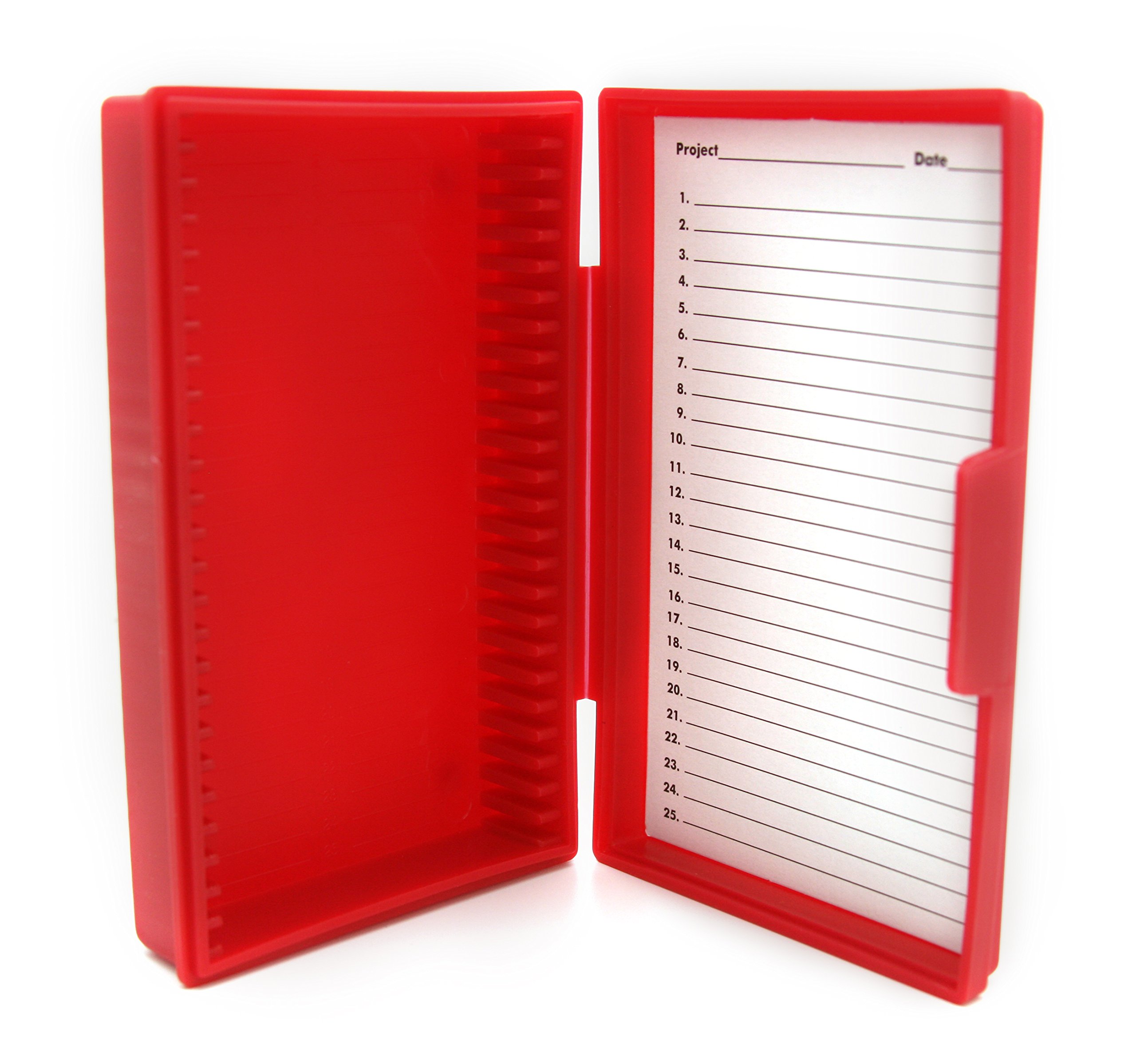 Heathrow Scientific HD15990B - Contenitore per 25 vetrini da microscopio, in polipropilene, 141 x 92 x 30 mm, rosso