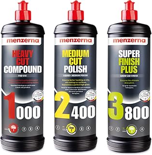 Menzerna Heavy Cut Compound 1000, Liquid+ Medium Cut Polish 2400, and Super Finish Plus 3800 High Gloss Swirl Remover Polishing Kit
