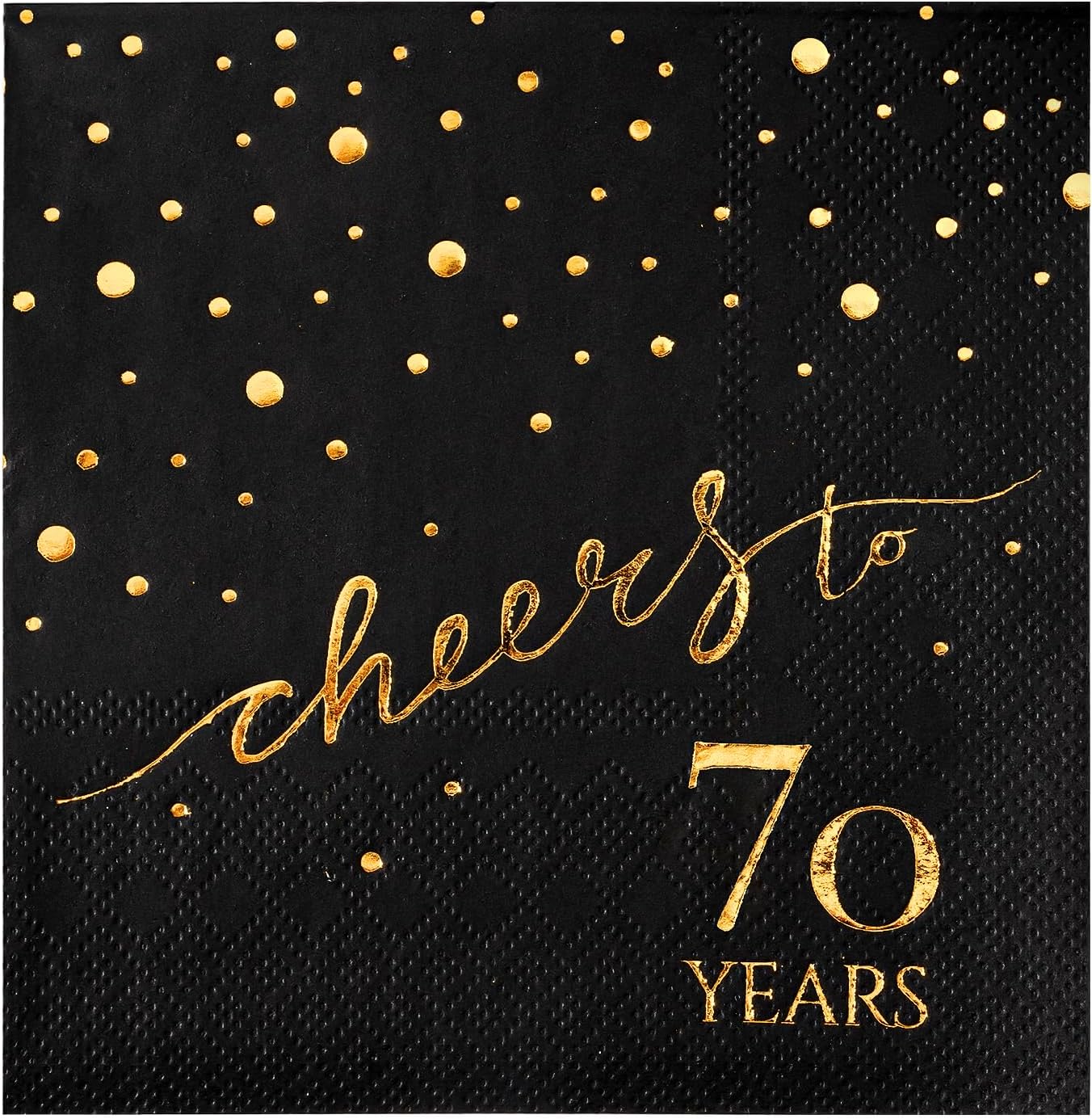 100 Pack of 70th Birthday Napkins, Cheers to 70 Cocktail 5x5 Inches Party Paper Napkins for Birthday Decorations Wedding Anniversary Black and Gold, 3-Ply