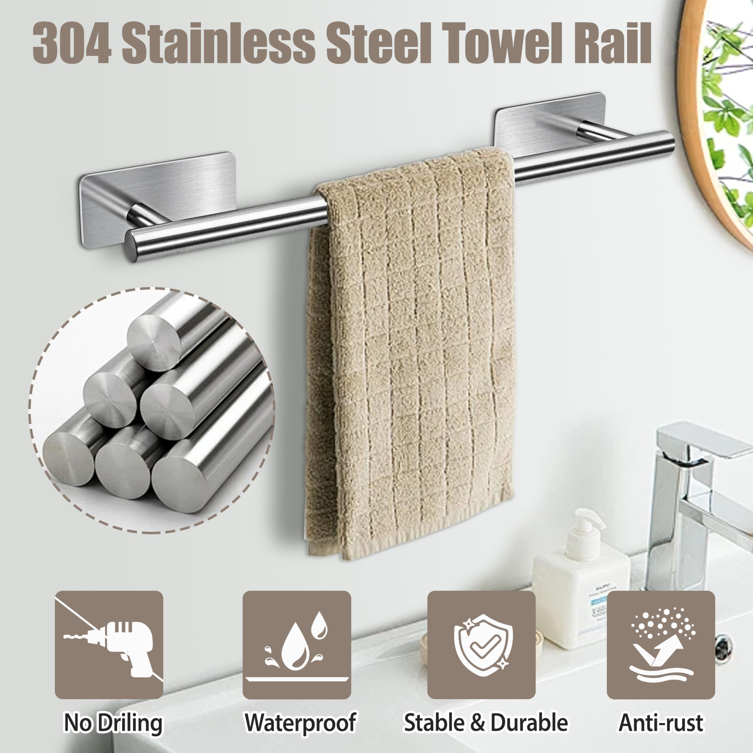 Accessori per il Bagno per Asciugamani Autoadesivi set 8PCS Acciaio Inossidabile Portasalviette da Bagno porta Carta Igienica Gancio per Accappatoio (Argento)