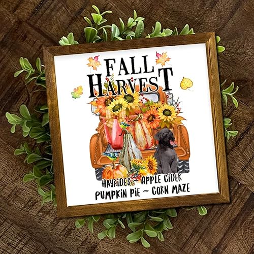 Miniatura 5 de Fall Harvest American Bully Dog Sunflower Truck Wood Framed Signs Harvest Thanksgiving Wood Wall Art Farmhouse Wood Hanging Sign Decor for Front