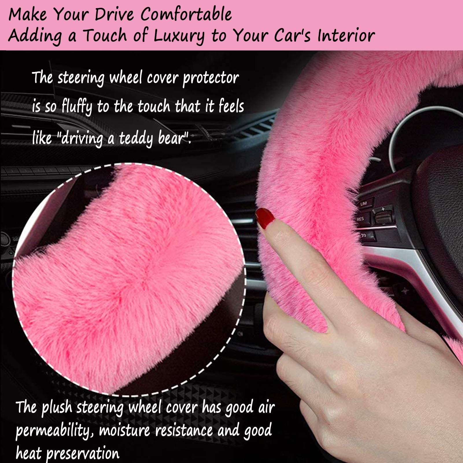 Rockreyoa 3-teiliges Lenkradbezug Set - Flauschige Lenkradhülle In Blau