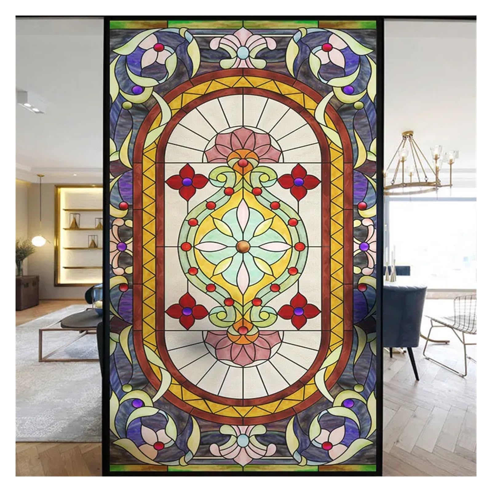 Window Film Colorful Stained Frosted Glass Film Modern Art Geometry Pattern Window Stickers Opaque Self-adhesive Home Decor Privacy(I,40x100cm)