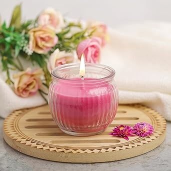 Iris Homefragrances Ribbed Jar Candle- 110g - Fragrance Mango Sorbet(Set of 2) (Damask Rose)
