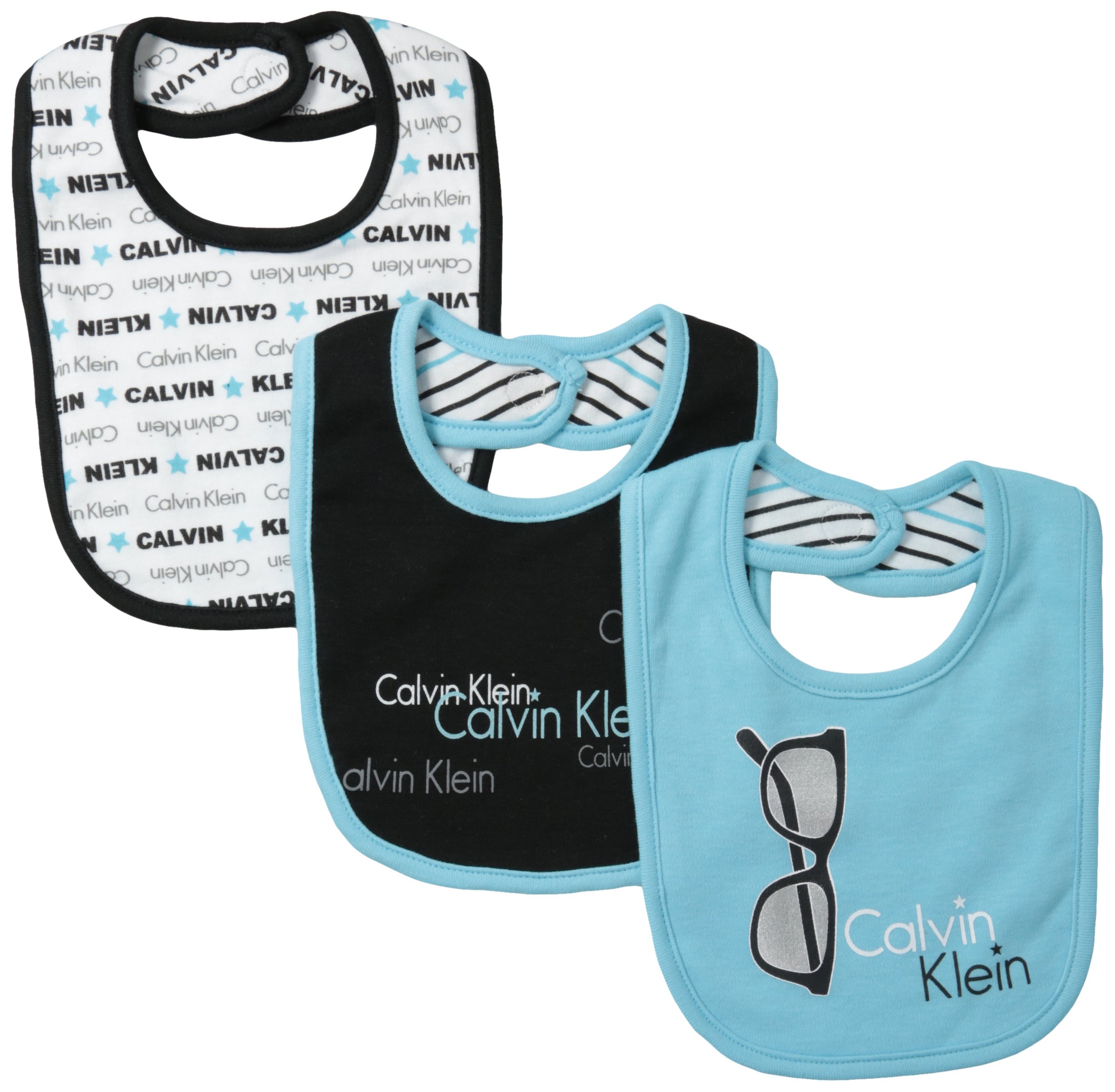 Calvin Klein Baby-Boys Newborn 3 Pa Bibs Blue and Bla Group