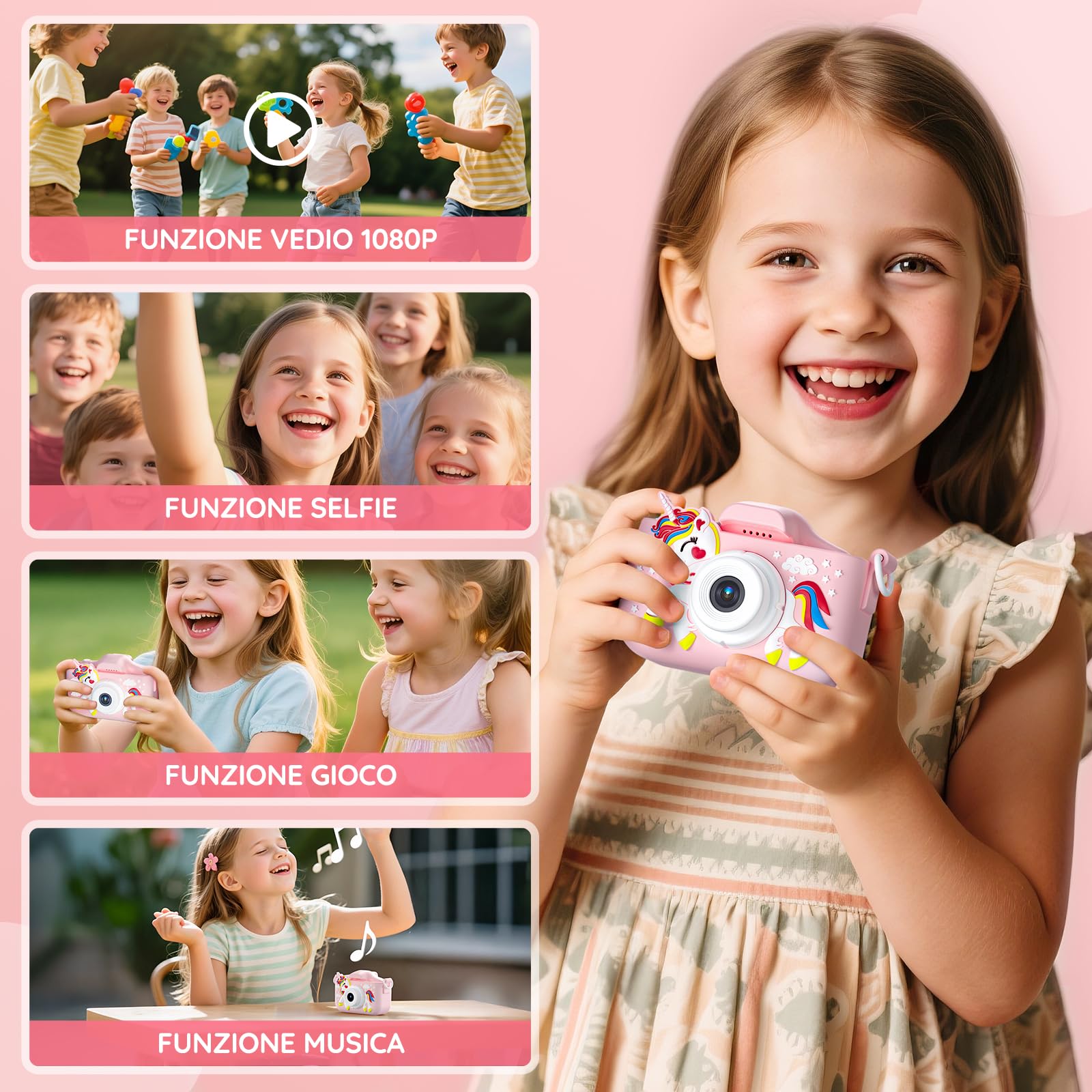 YOZISS Macchina Fotografica Bambini, 1080P Macchina Fotografica per Bambini, HD Selfie Mini Ricaricabile Fotocamera Digitale Bambina per Ragazze Ragazzi 3 a 10 Anni