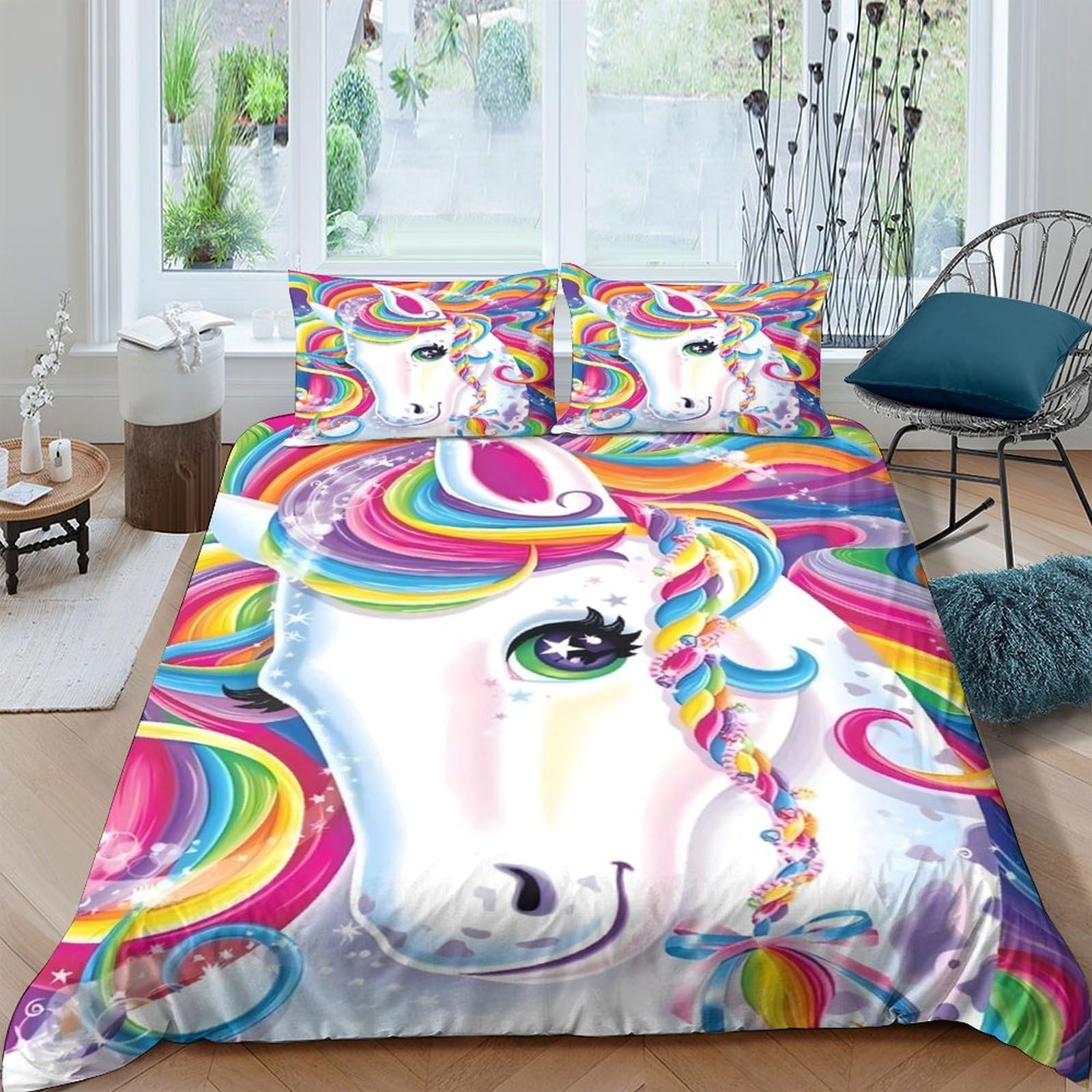 Ctjqhvkz Style-8 3D Printed Rainbow Unicorn Fitted Sheet Microfiber Soft Anti-Slip Mattress Cover Colourful Fantasy Bedding For Bedroom Guest Room Single（135X200cm）