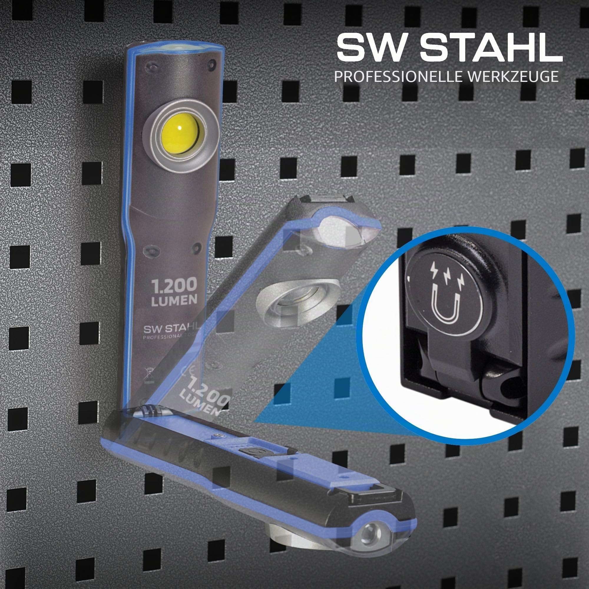 SW STAHL LED Handleuchte, 1.000 Lumen S9790 | Tragbare COB Arbeitsleuchte mit Li-Ion Akku, Metallgehäuse, Polycarbonat-Abdeckung und praktischer Ladestation