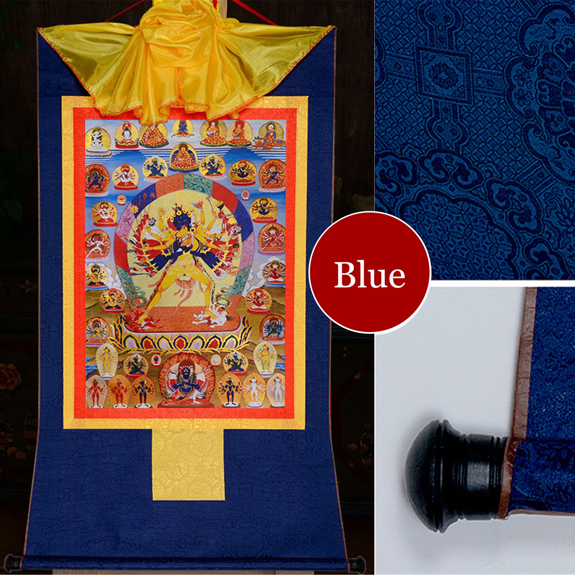 Thangka tibétain, peinture thangka, tapisserie bouddhiste, Kalacakra Vajrayogini à Yab Yum, (Bouddha femelle/Dakini), art de la peinture tibétaine Thangka, brocart Thangka bouddhiste, tapisserie de Bo