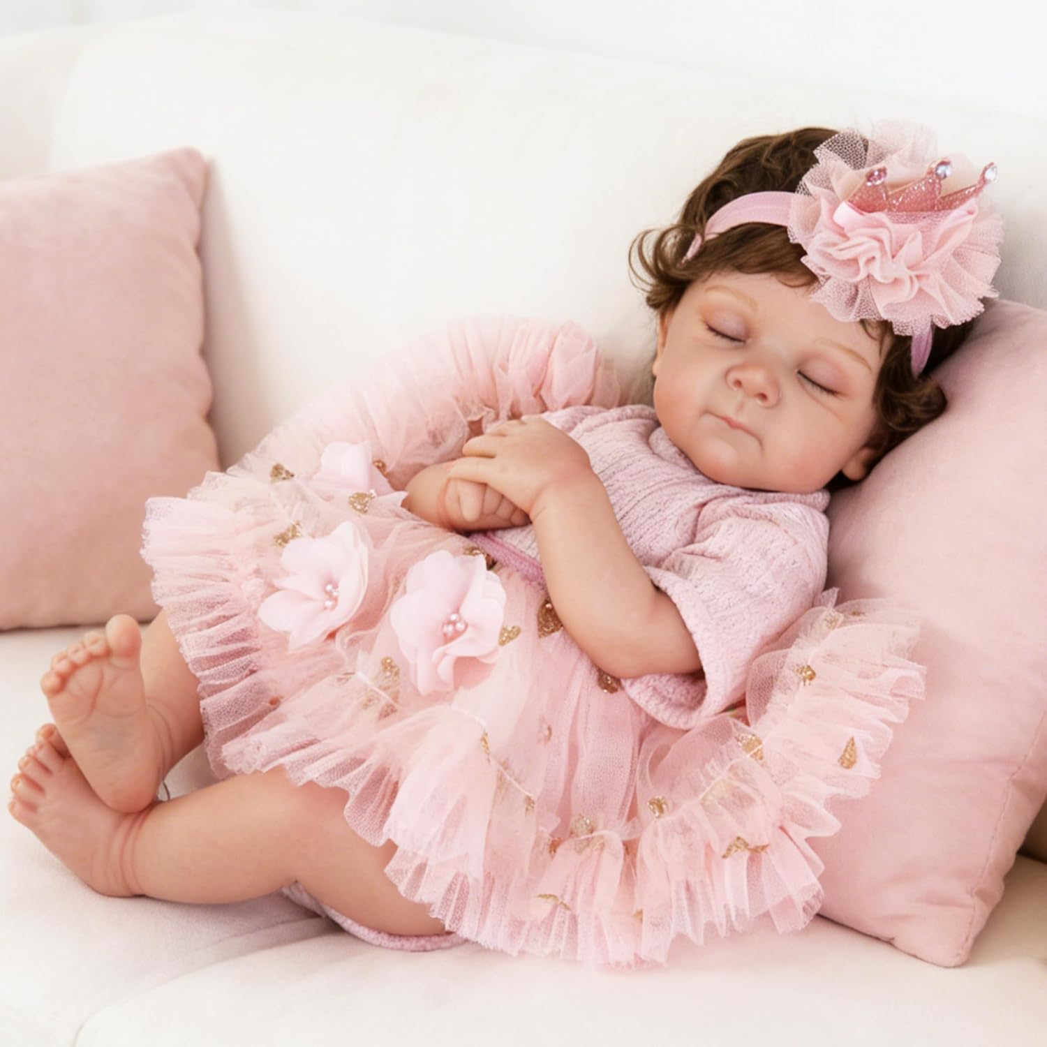EKOKIZ Reborn Baby Dolls Clothes Girl Pink Baby Clothes for Dolls 17-20 Inches Doll Outfits and Accessories for Realistic Newborn Girl