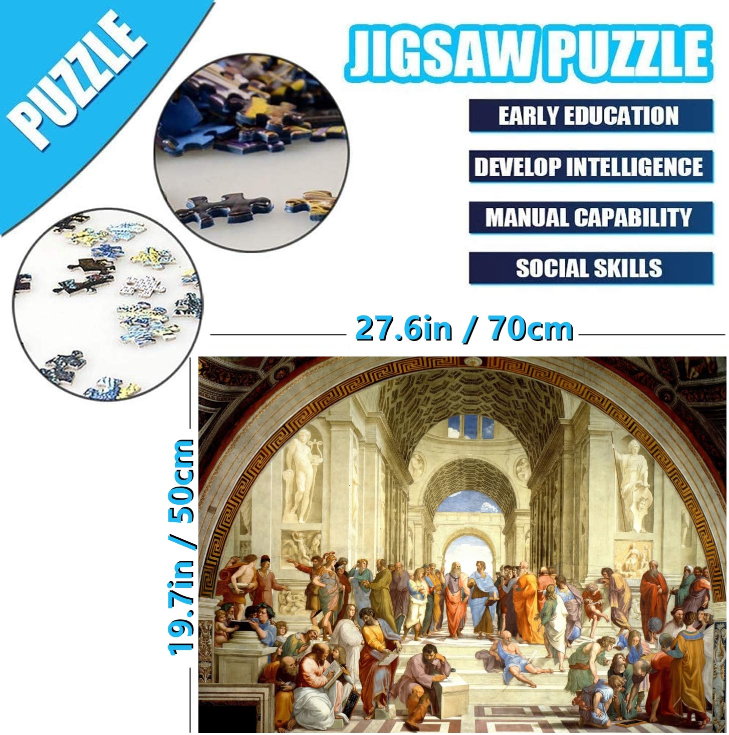 Jigsaw Puzzles for Adults 1000 Piece The School of Athens by Raphael 27.56 x 19.69 Inch Jigsaw Puzzles for Adults Educational Game 1000 Pieces Raphael Puzzles for Adults - Image 4