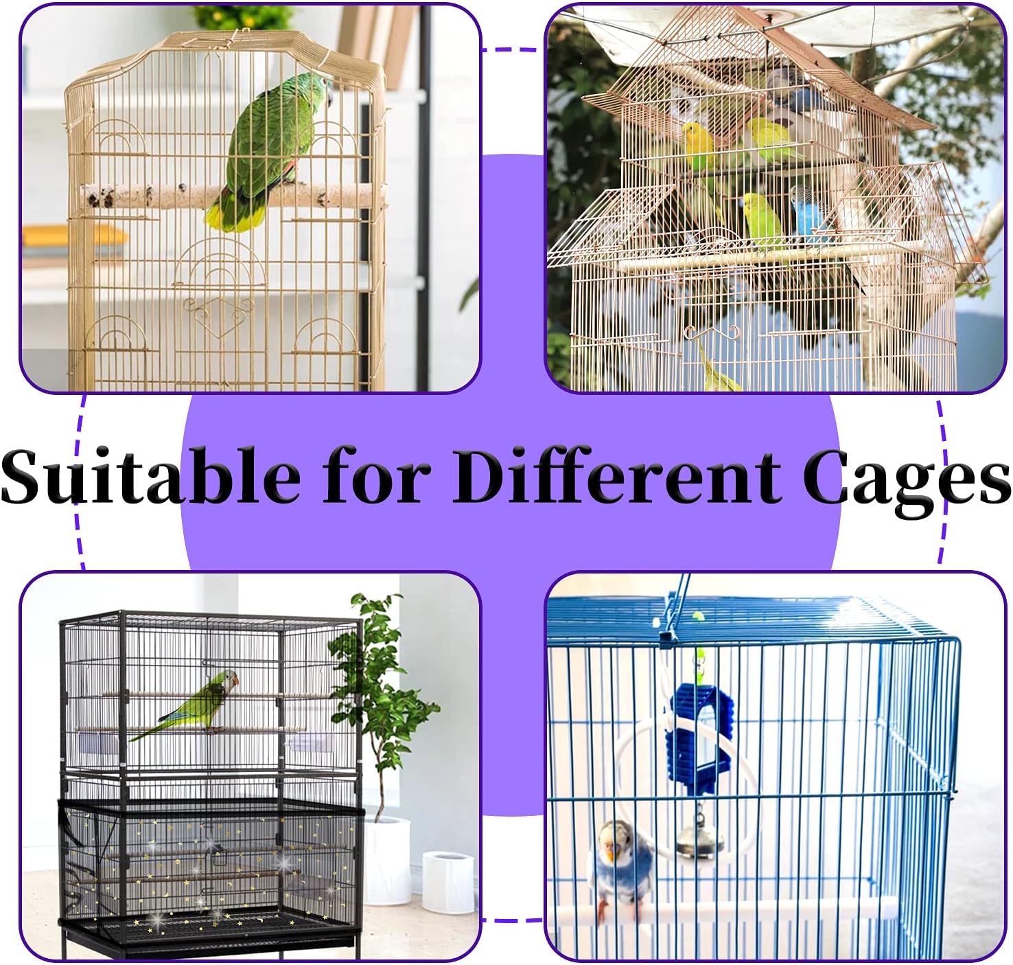 Daoeny Bird Cage Cover & Seed Catcher - Adjustable Nylon Mesh Net For ...