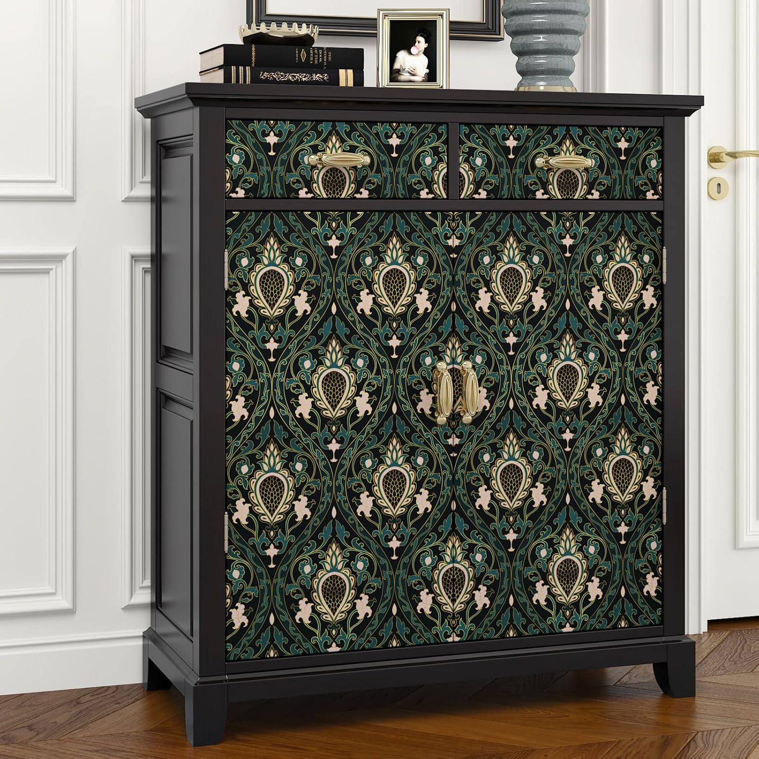 Vintage Peel and Stick Wallpaper Dark Green Contact Paper Vintage Paisley Wallpaper Floral Contact Paper Leaf Self Adhesive Removable Wallpaper for Bedroom Bathroom Decorative Vinyl 17.5"×118"
