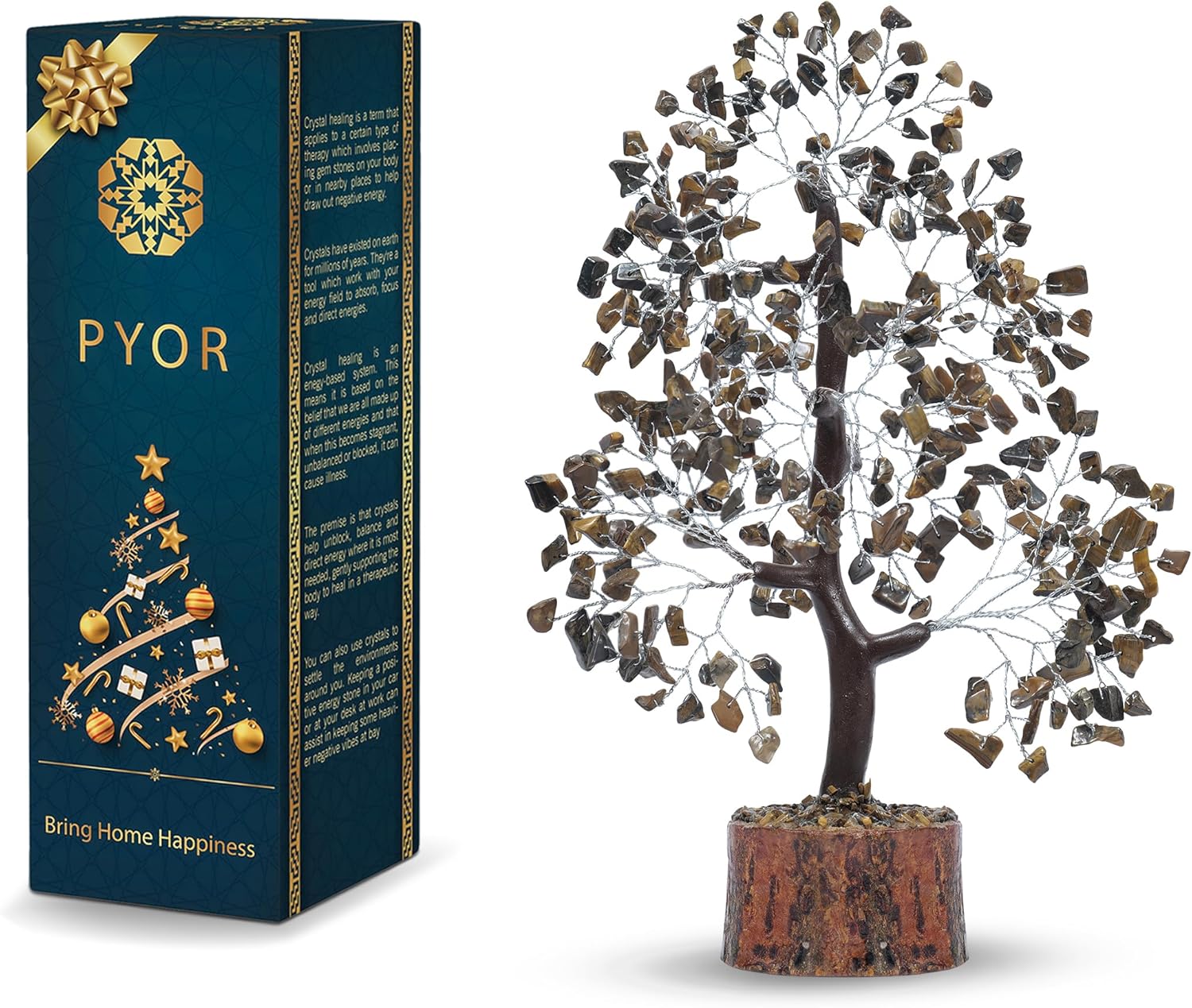 PYOR Tigers Eye, Healing Crystal Tree, Office Decor for Women, Gem Tree, Tiger Eye Stone, Good Luck Gifts, Money Crystal Stone, Positive Energy Decor, Gemstone Bonsai