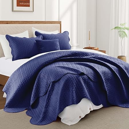 IR Imperial Rooms Queen Quilt Bedding Set Size (90" x 96") + 2 Pillow Shams (20" x 26"+ 2") - 3 Pcs All Season Lightweight Reversible Microfiber Coverlet Embossed Quilt Bedspread (Navy)