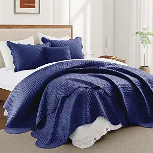 IR Imperial Rooms Queen Quilt Bedding Set Size (90" x 96") + 2 Pillow Shams (20" x 26"+ 2") - 3 Pcs All Season Lightweight Reversible Microfiber Coverlet Embossed Quilt Bedspread (Navy)