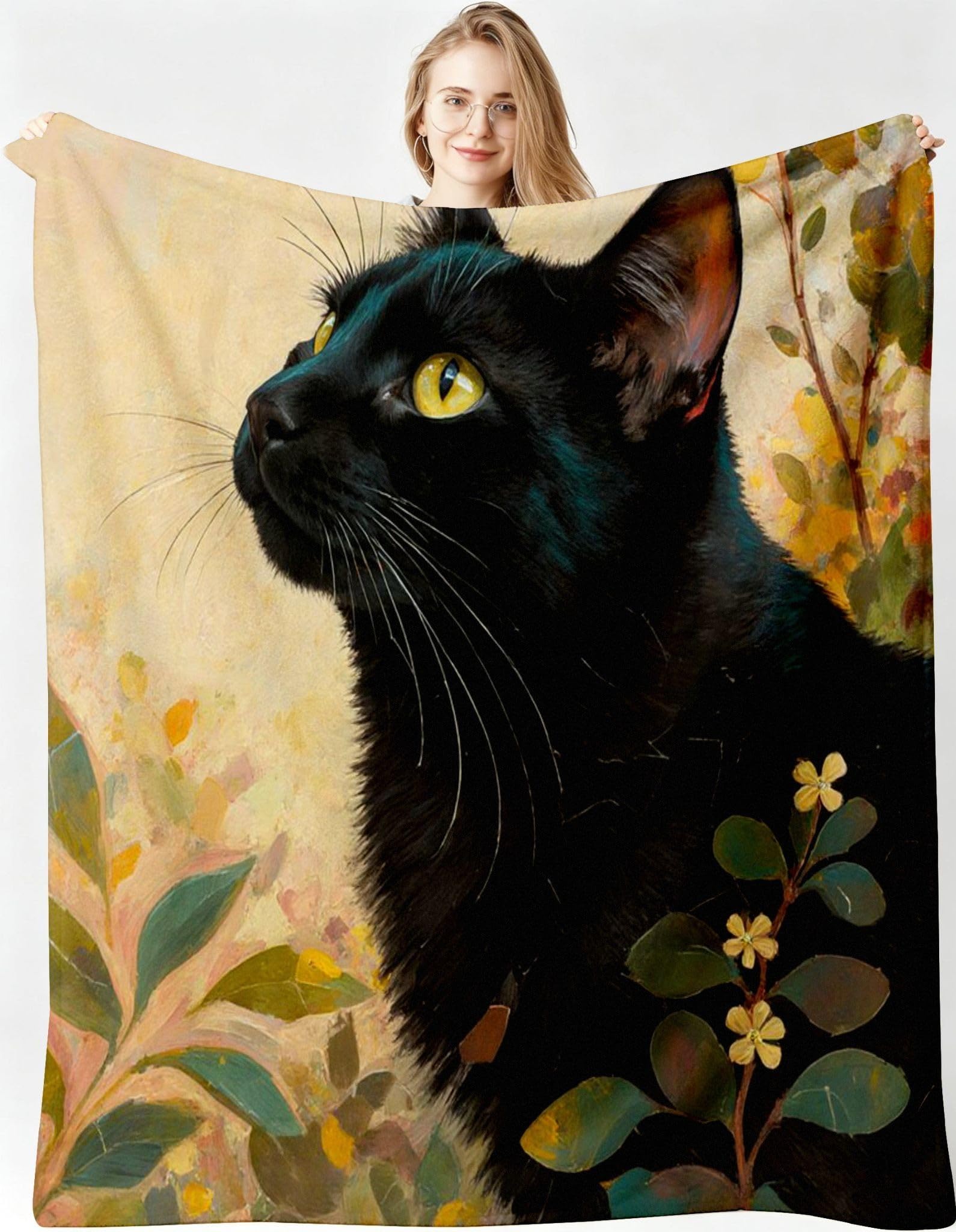Coperta Matrimoniale 180x200 cm Gatto Nero Pile Flanella Motivo-A99 | Coperta Termica Invernale Microfibra, Stampa 3D Plaid Letto Matrimoniale di Flanella, per Copriletto Copridivano Soggiorno