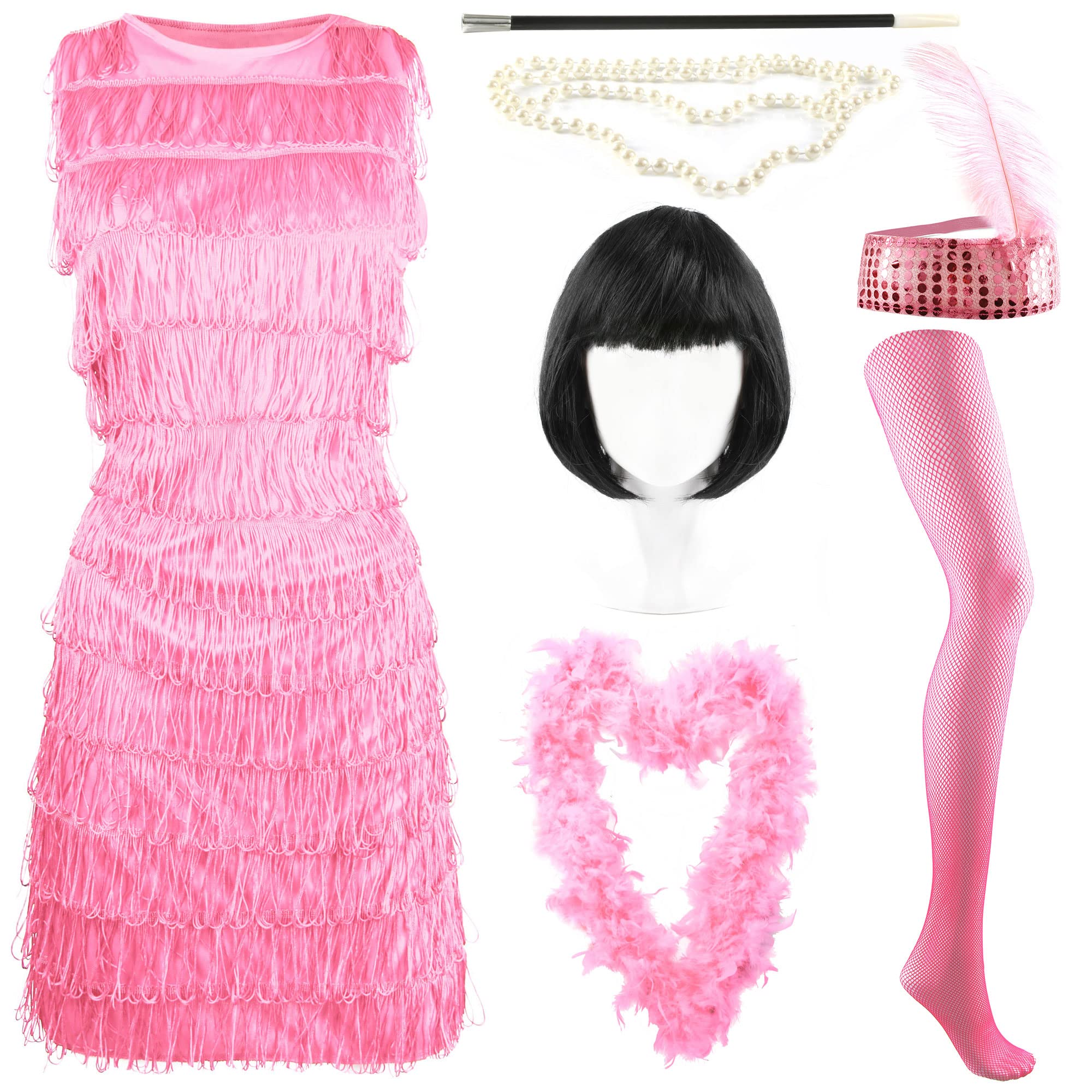 Ilovefancydress® Damen Flapper Kostüm komplett mit Zubehör (Deluxe Pink – XX-Large)