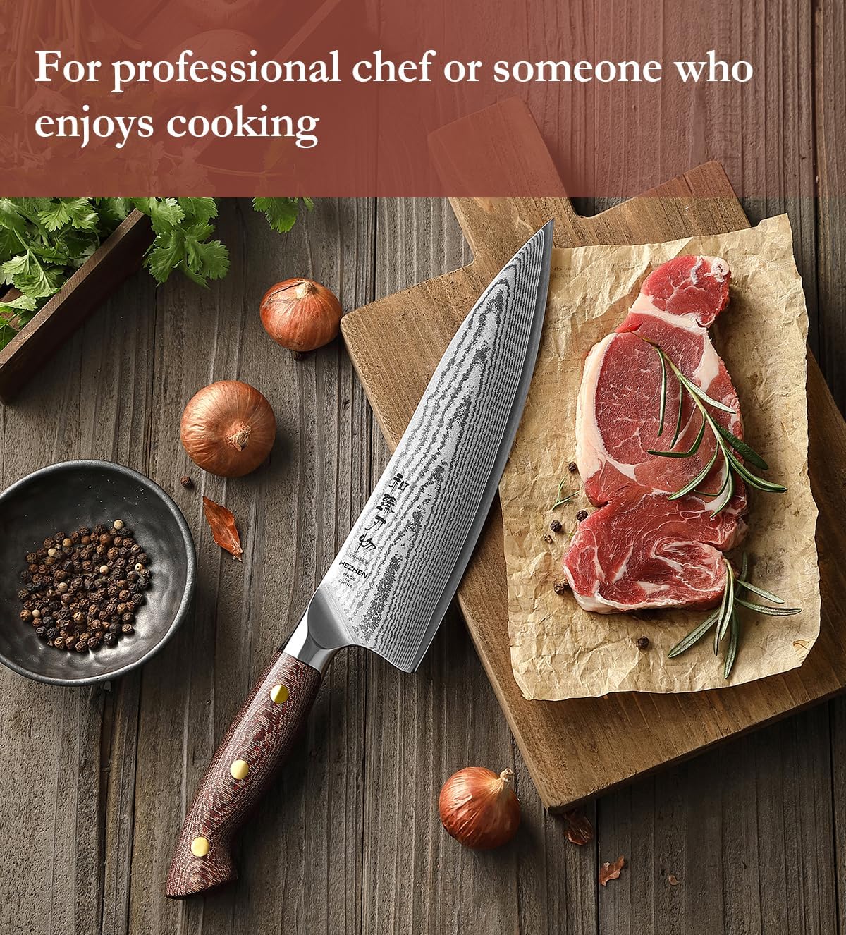 HEZHEN Damascus Chef Knife with Sheath, 8.3 Inches, 67 Layers Dmascus Steel Japanese Kitchen Knifefor Professional Chefs and Family, Micarta Handle,Gift Ready