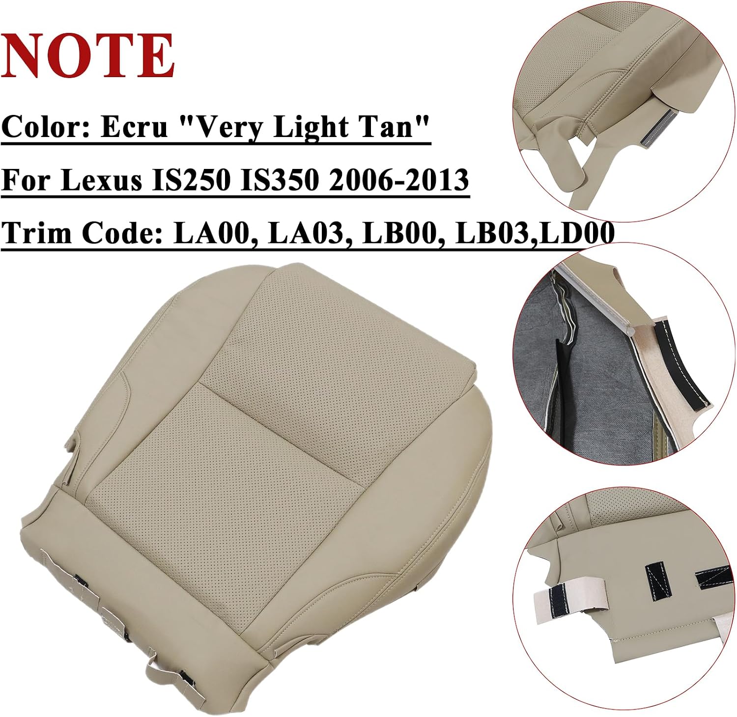 NLQR Front Driver and Passenger Bottom and Top Replacement Seat Covers Tan Microfiber Leather Compatible with Lexus IS250 IS350 2006 2007 2008 2009 2010 2011 2012 2013