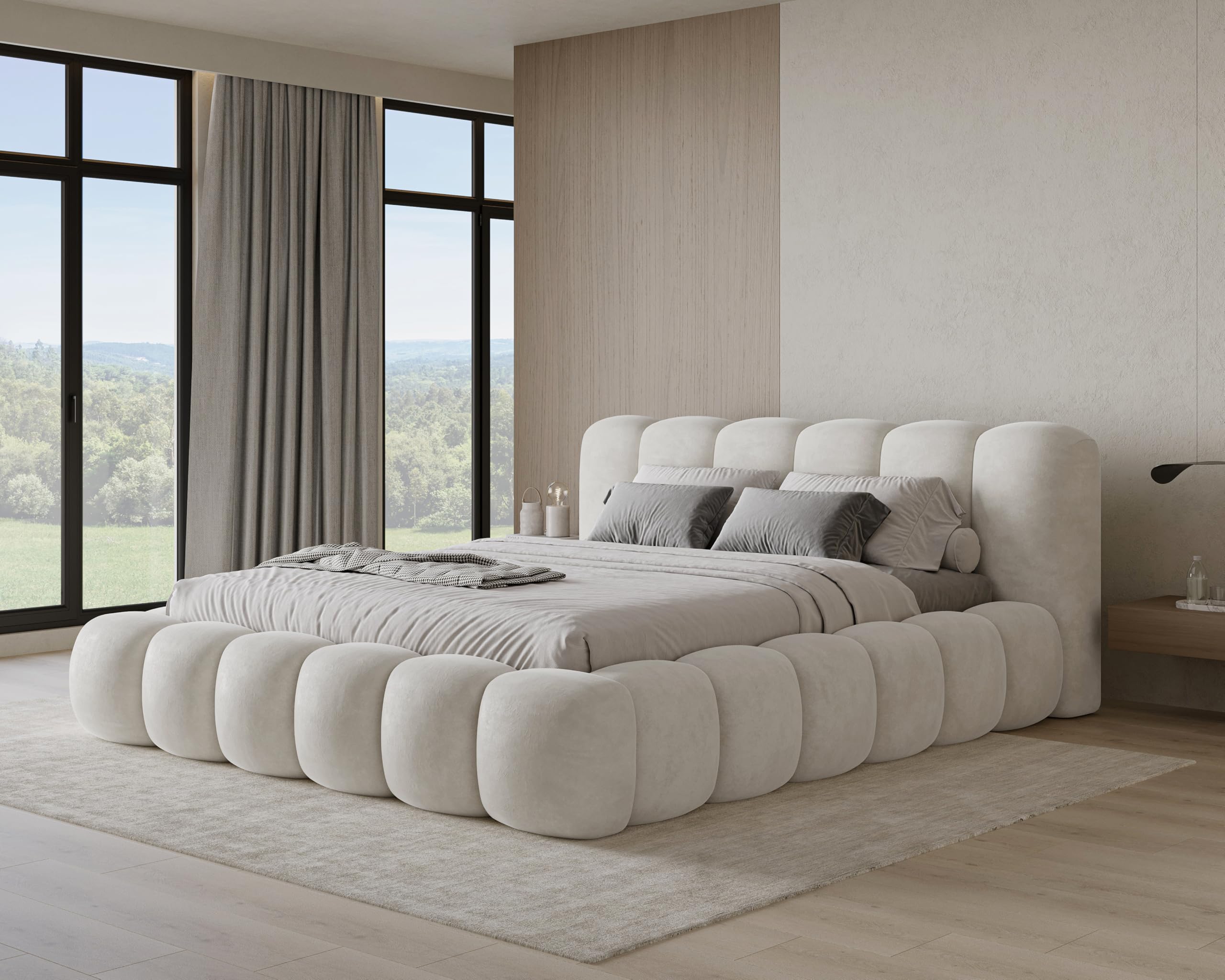 Chilly. Möbel Design Lit Stone 180 x 200 - Lit Coffre Rembourré - 2 Personnes - Revêtement Élégant Tissu Velours Velluto Beige