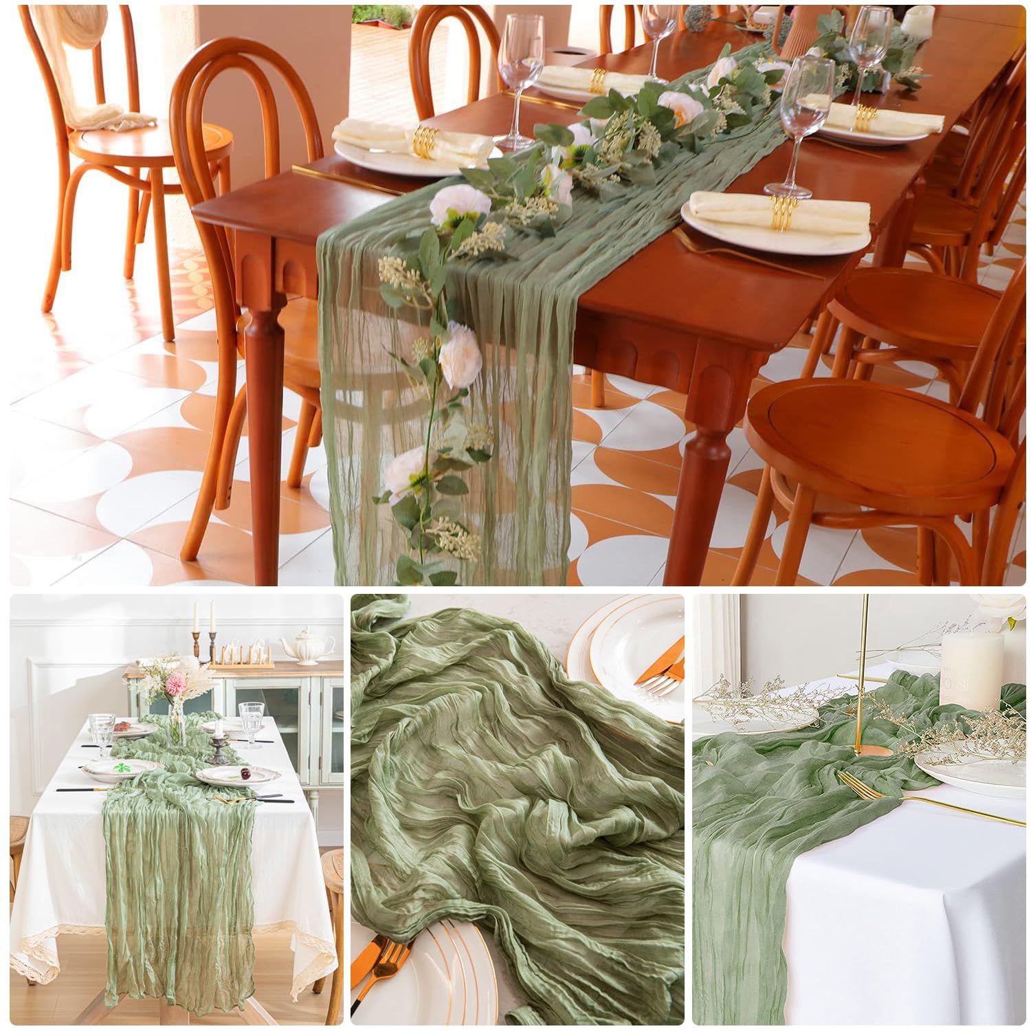 Runner Tovaglia Stile Boho In Garza - 90x300 Cm Mussola Sfumata - Per Matrimoni, Baby Shower E Decorazione Tavola - Foto 9