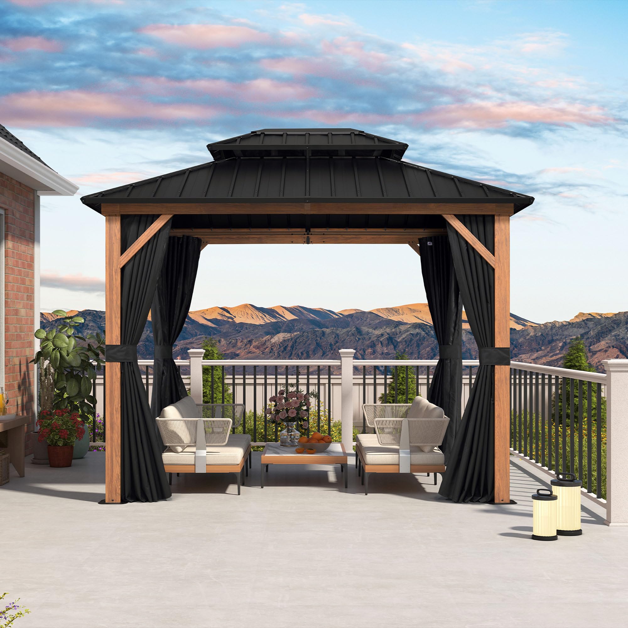 PURPLE LEAF 12' X 14' Patio Hardtop Gazebo Double Top Outdoor Screen House Aluminum Solarium Backyard Sun Room with Detachable Windows