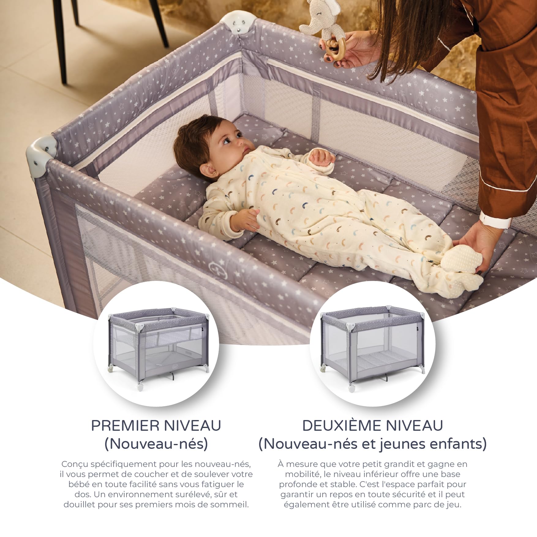 ms BabyWorld Kunni – Lit de Voyage pour Enfants à 2 Hauteurs | 100x70 cm | De la Naissance à 15 kg | Matelas et Sac de Transport Inclus | Pliage et Montage Faciles | Léger et Roues (Bleu)