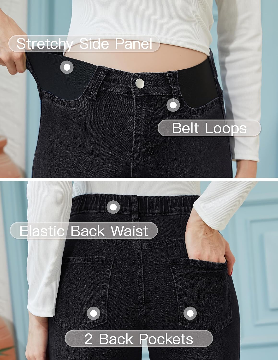FABRACK Women's Maternity Jeans Wide Leg Jeans Expandable Waist Straight Denim Pants for Pregnancy and Postpartum