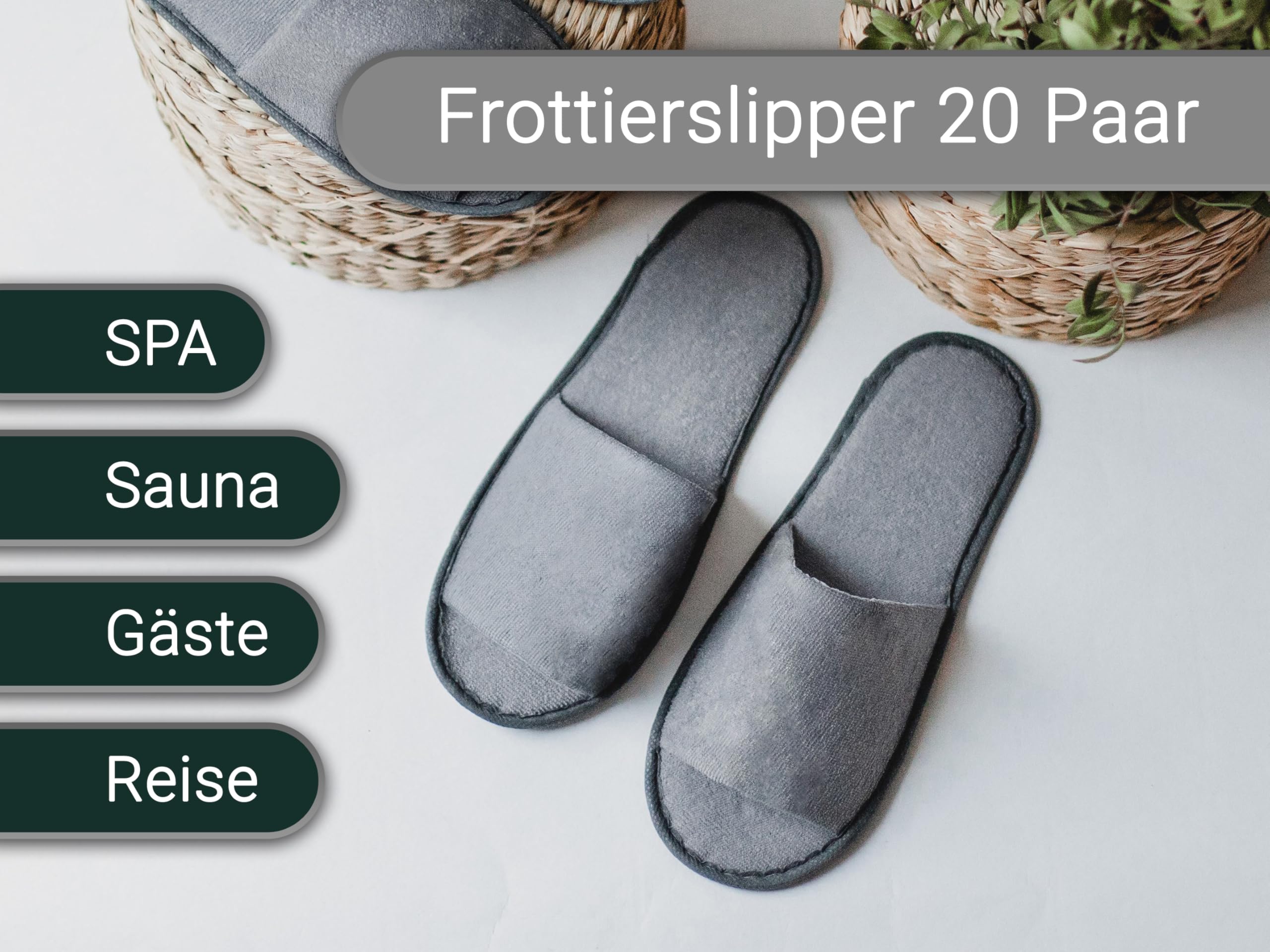 ZOLLNER Einwegslipper Gästehausschuh mit offener Spitze - Frottierslipper für Reise, Spa, Sauna und Zuhause - rutschhemmende Sohle - Einheitsgröße - Hotelqualität, 003