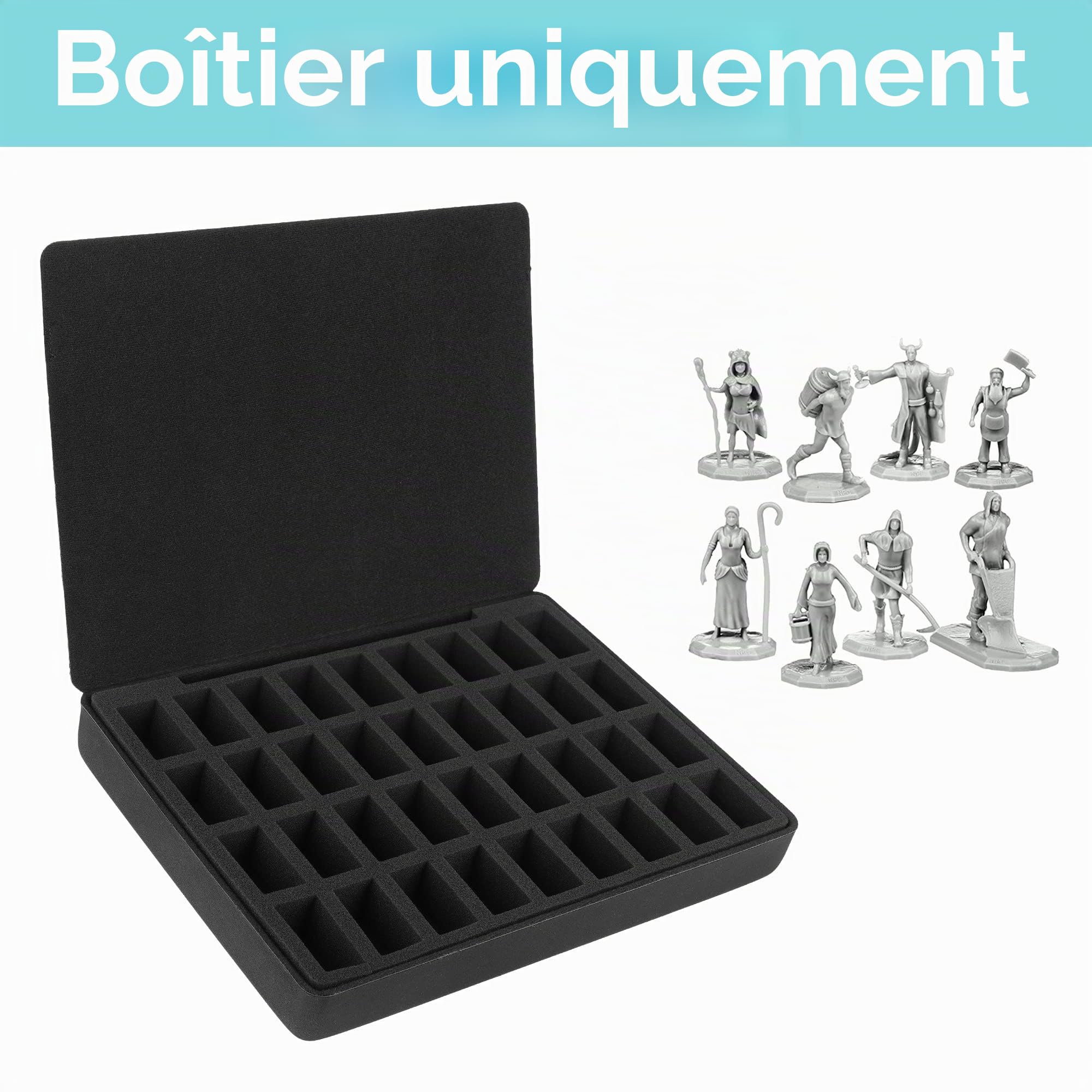 Boîte rigide en EVA pour figurines miniatures – Étui de transport à 36 emplacements, couche de mousse pré-rainurée compatible avec les figurines 40K, DND et toutes les petites figurines (étui