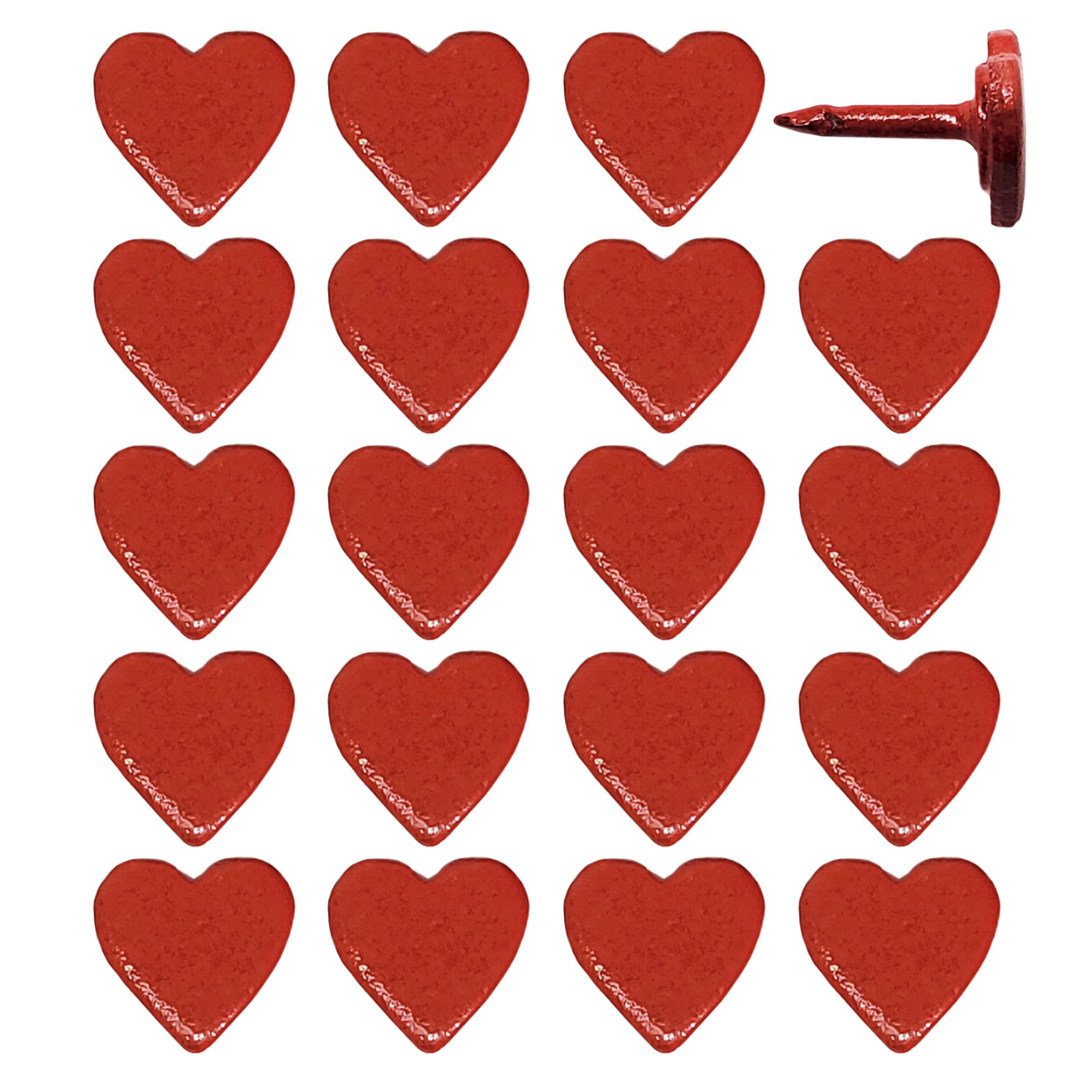 Mini Red Heart Push Pins - Mini Red Metal Heart Map Pins - for Cork Board, Maps, or Lapel Pin Use - Designed in USA - Set of 20