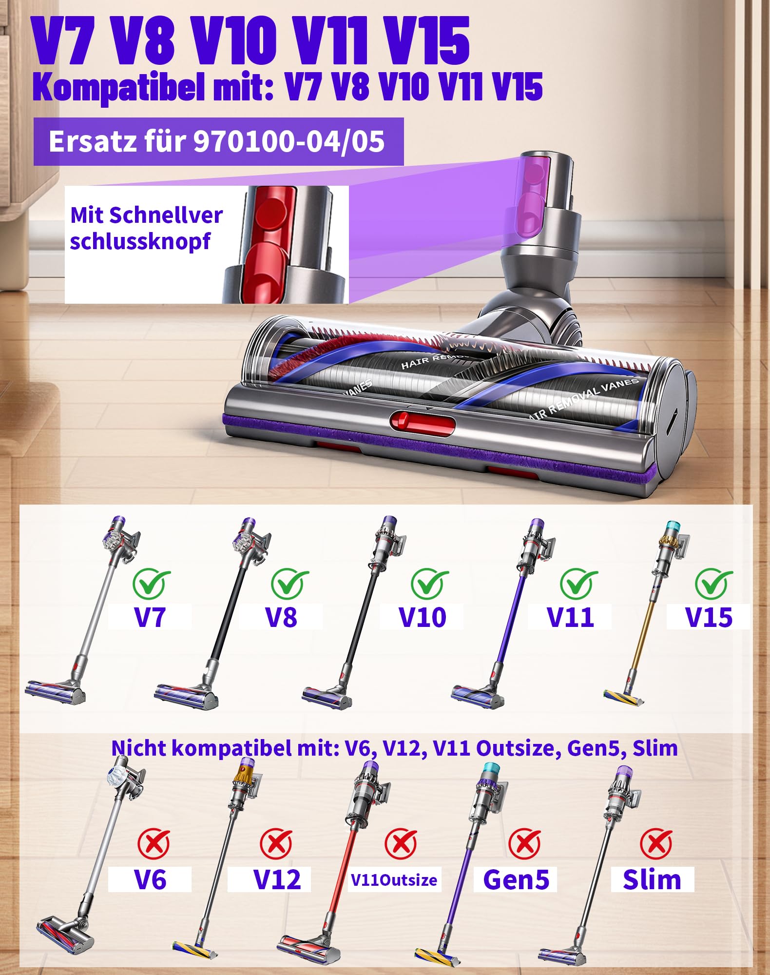 Szczotka do Dyson V11, V15, V7, V8, V10, części zamienne, napęd bezpośredni, dysza podłogowa do Dyson SV10, SV11, SV12, SV14, SV15, szczotka zapasowa, wałek szczotkowy Torque Drive, szczotka turbo