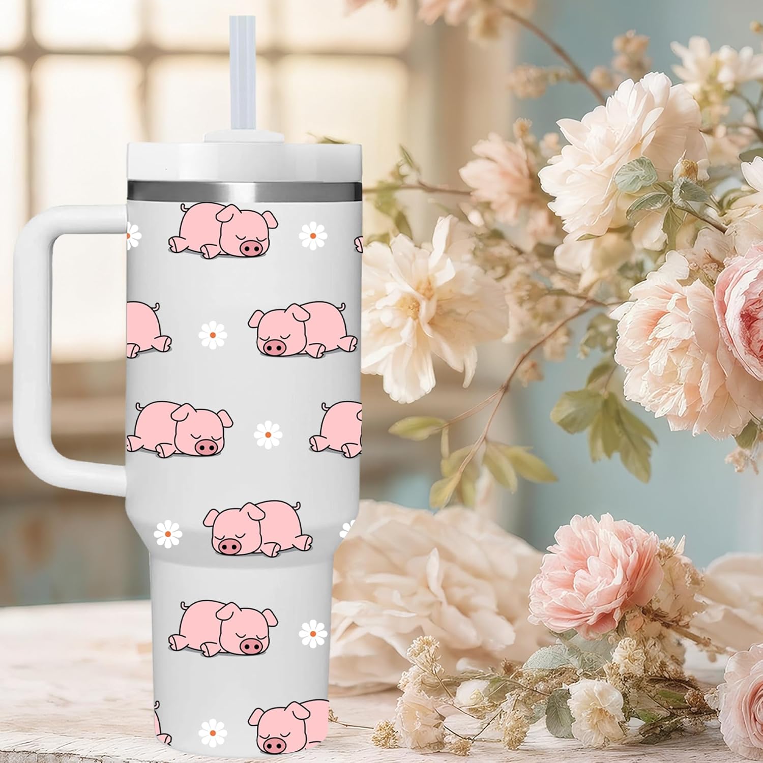 Pig Gifts.40oz Pig Tumbler with Handle.Pig Lover Cup Gift.Birthday Christmas Pigs Tumblers Gift for Women Men. - Image 5