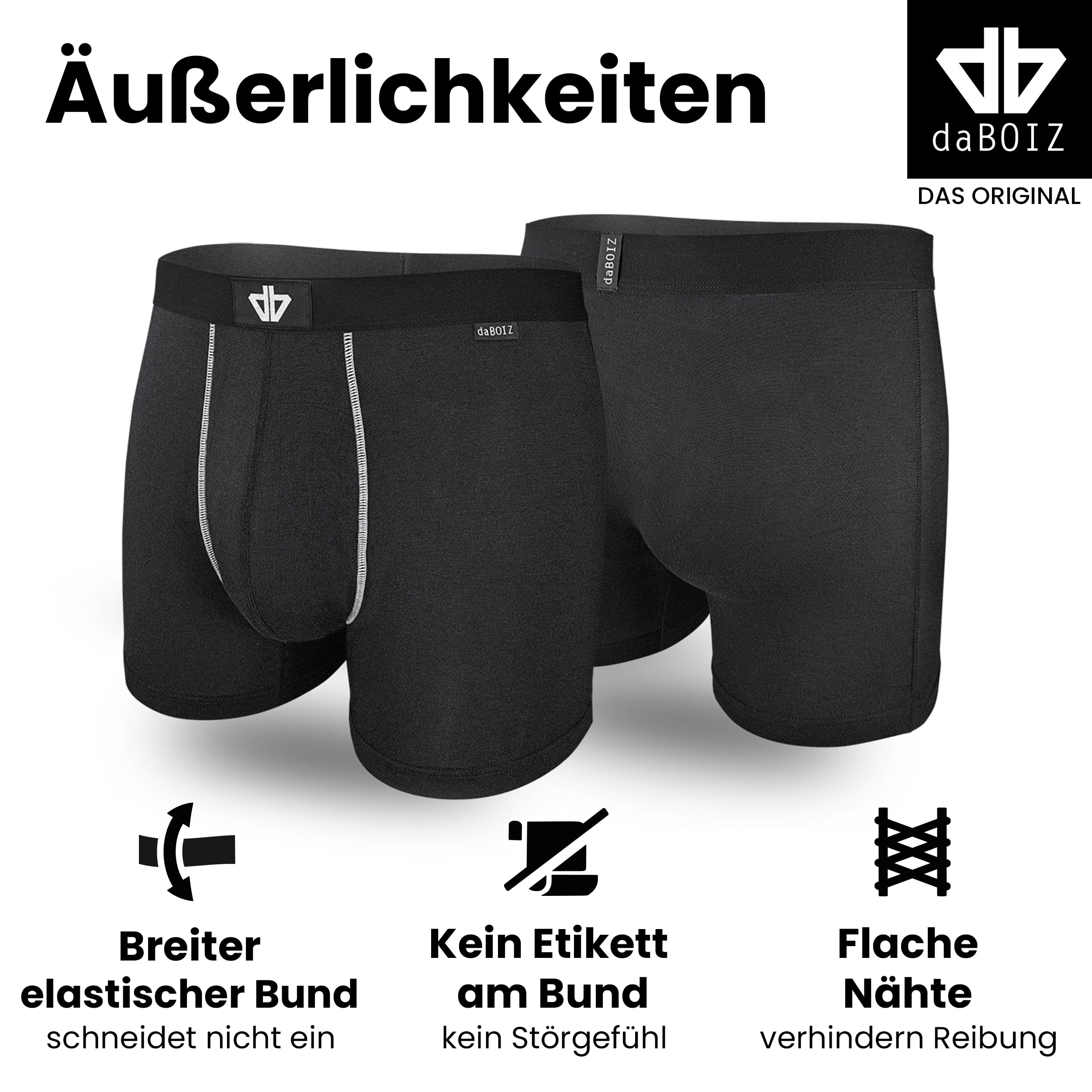 daBOIZ - 2er Set Modal Boxershorts Herren mit Pouch (Beutel) kein Schwitzen, Kleben, Reiben - Unterhose Herren, Unterwäsche Männer, Farbe: Schwarz