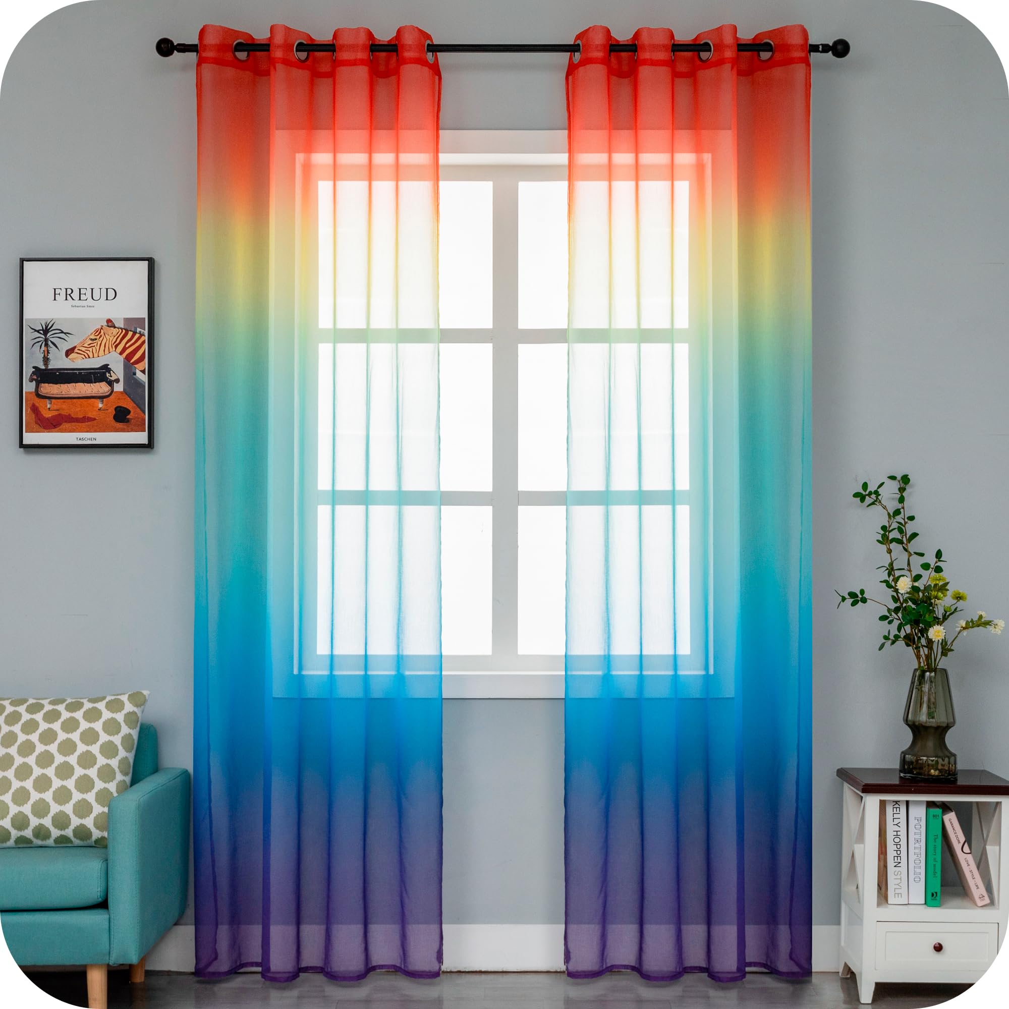 GIRASOLE HOME Tende Voile Semi Trasparenti Arcobaleno 2 Pannelli 140x275cm