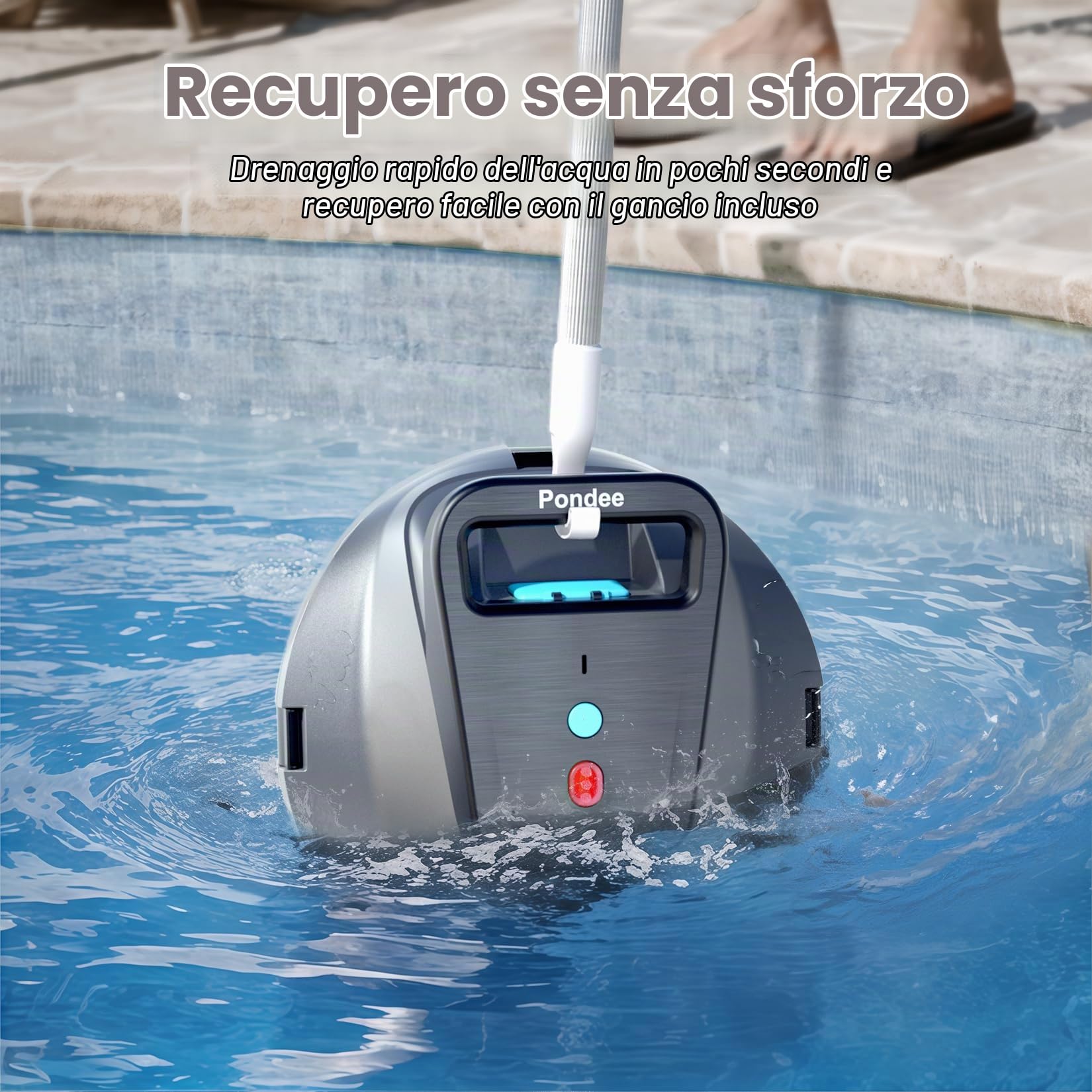 (Upgrade 2026) Pondee X1 Robot Piscine Sans Fil, Aspirateur Piscine Hors Sol avec 120 Min Autonomie, Stationnement Automatique, Recharge Rapide 2,5h, pour Piscines Hors-Sol et Enterrées jusqu'à 80 m²